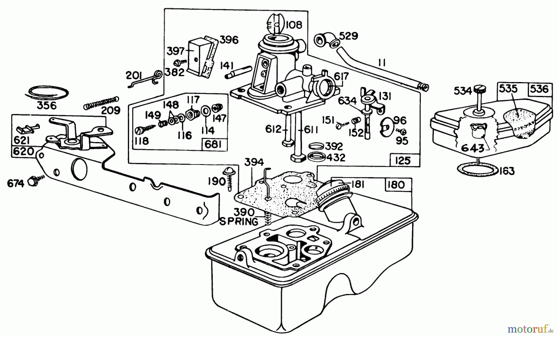  Toro Neu Mowers, Walk-Behind Seite 1 16009 - Toro Whirlwind II Lawnmower, 1979 (9000001-9999999) BRIGGS & STRATTON CARBURETOR ASSEMBLY MODEL 92908-1842-01 FOR 21