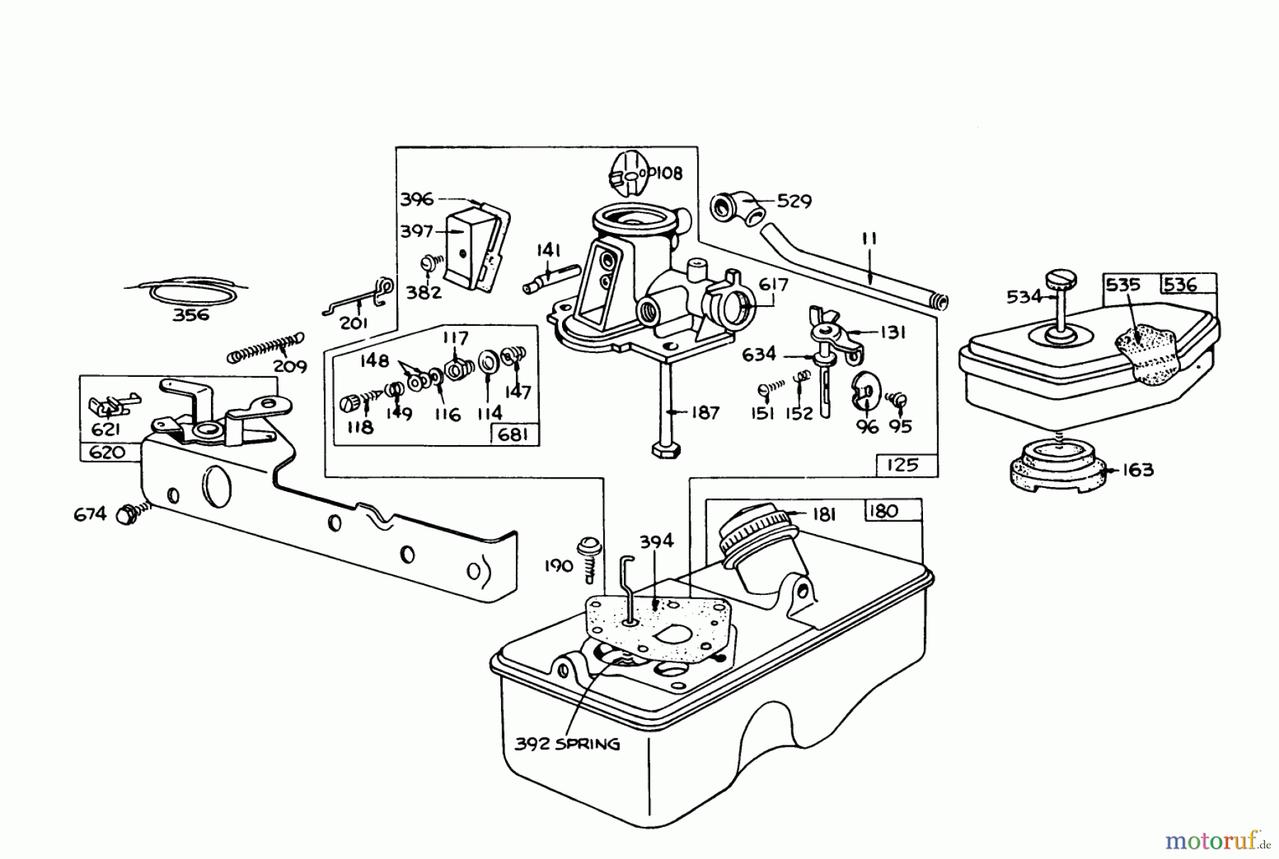  Toro Neu Mowers, Walk-Behind Seite 1 16287 - Toro Whirlwind II Lawnmower, 1978 (8000001-8999999) BRIGGS & STRATTON CARBURETOR ASSEMBLY MODEL 390064 FOR 19