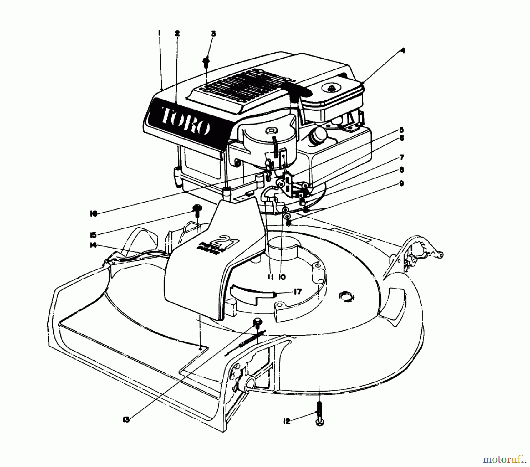  Toro Neu Mowers, Walk-Behind Seite 1 16155 - Toro Whirlwind II Lawnmower, 1978 (8000001-8999999) ENGINE ASSEMBLY MODEL 16287