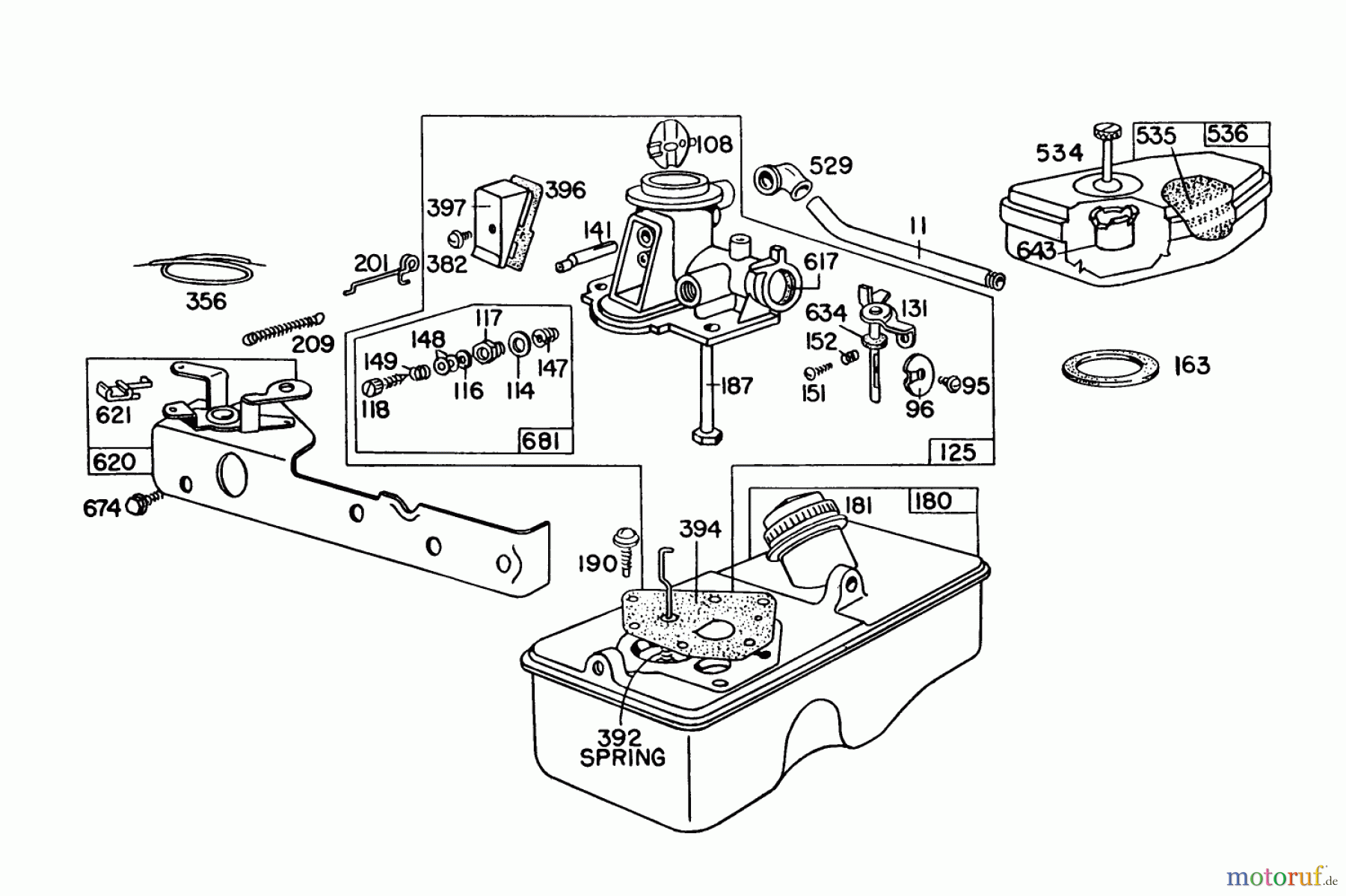  Toro Neu Mowers, Walk-Behind Seite 1 16155 - Toro Whirlwind II Lawnmower, 1979 (9000001-9999999) BRIGGS & STRATTON CARBURETOR ASSEMBLY MODEL 92508-1000-01 FOR 19