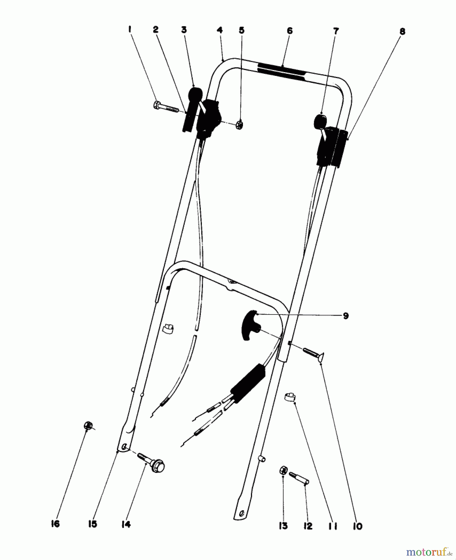  Toro Neu Mowers, Walk-Behind Seite 1 16067 - Toro Whirlwind II Lawnmower, 1979 (9000001-9999999) HANDLE ASSEMBLY MODEL 16287