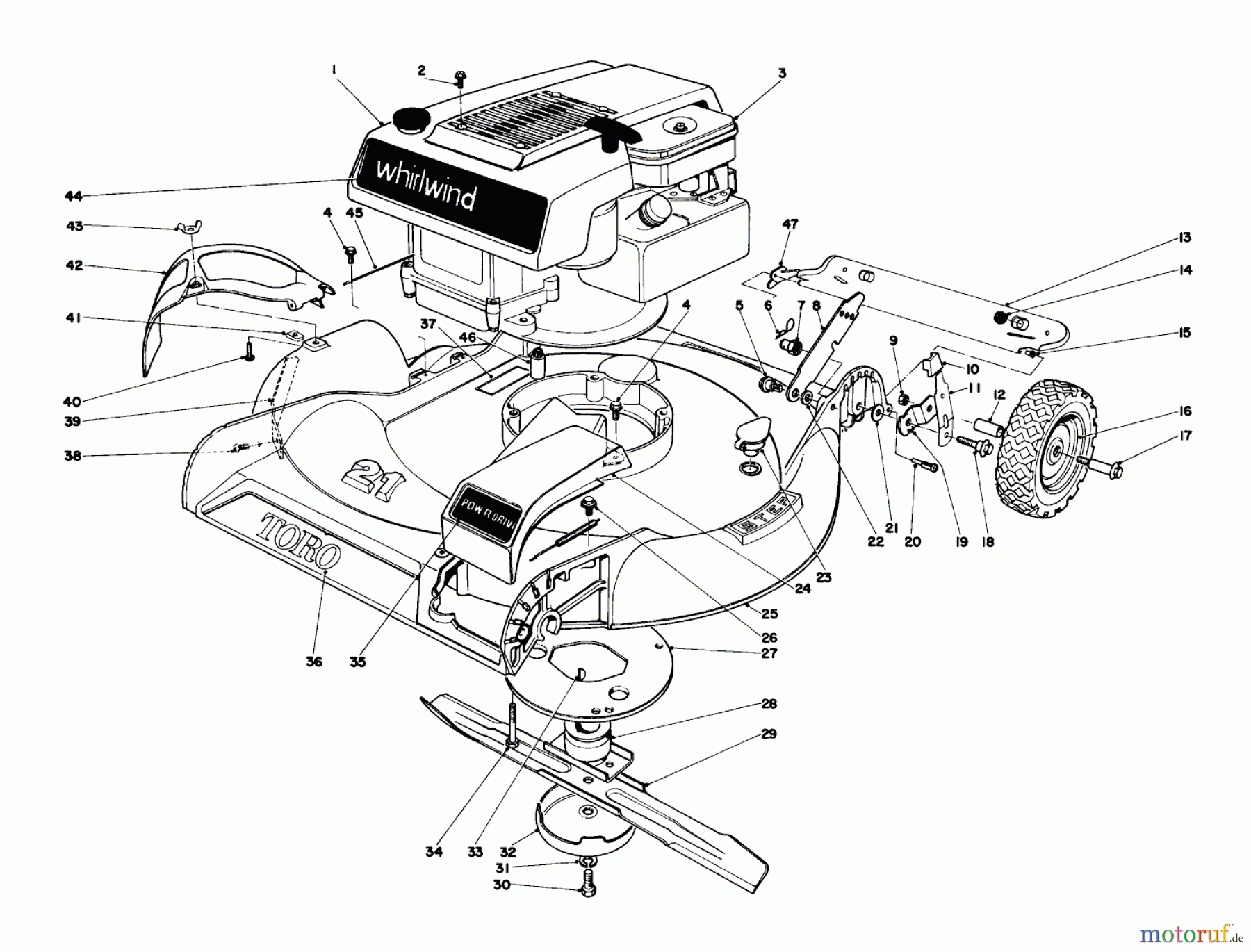  Toro Neu Mowers, Walk-Behind Seite 1 16173 - Toro Whirlwind Lawnmower, 1973 (3000001-3999999) HOUSING AND ENGINE ASSEMBLY - MODEL 16273