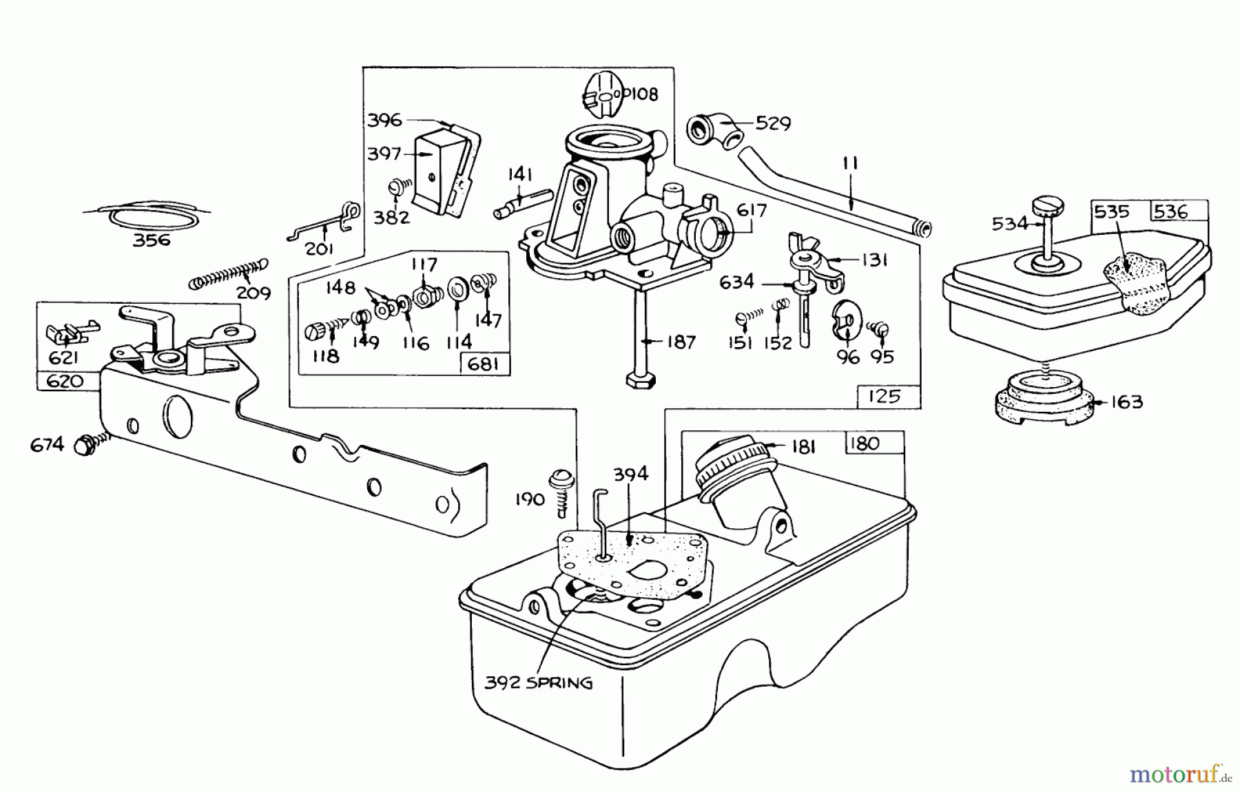  Toro Neu Mowers, Walk-Behind Seite 1 16173 - Toro Whirlwind Lawnmower, 1974 (4000001-4999999) BRIGGS & STRATTON CARBURETOR ASSEMBLY MODEL 390064 FOR 19