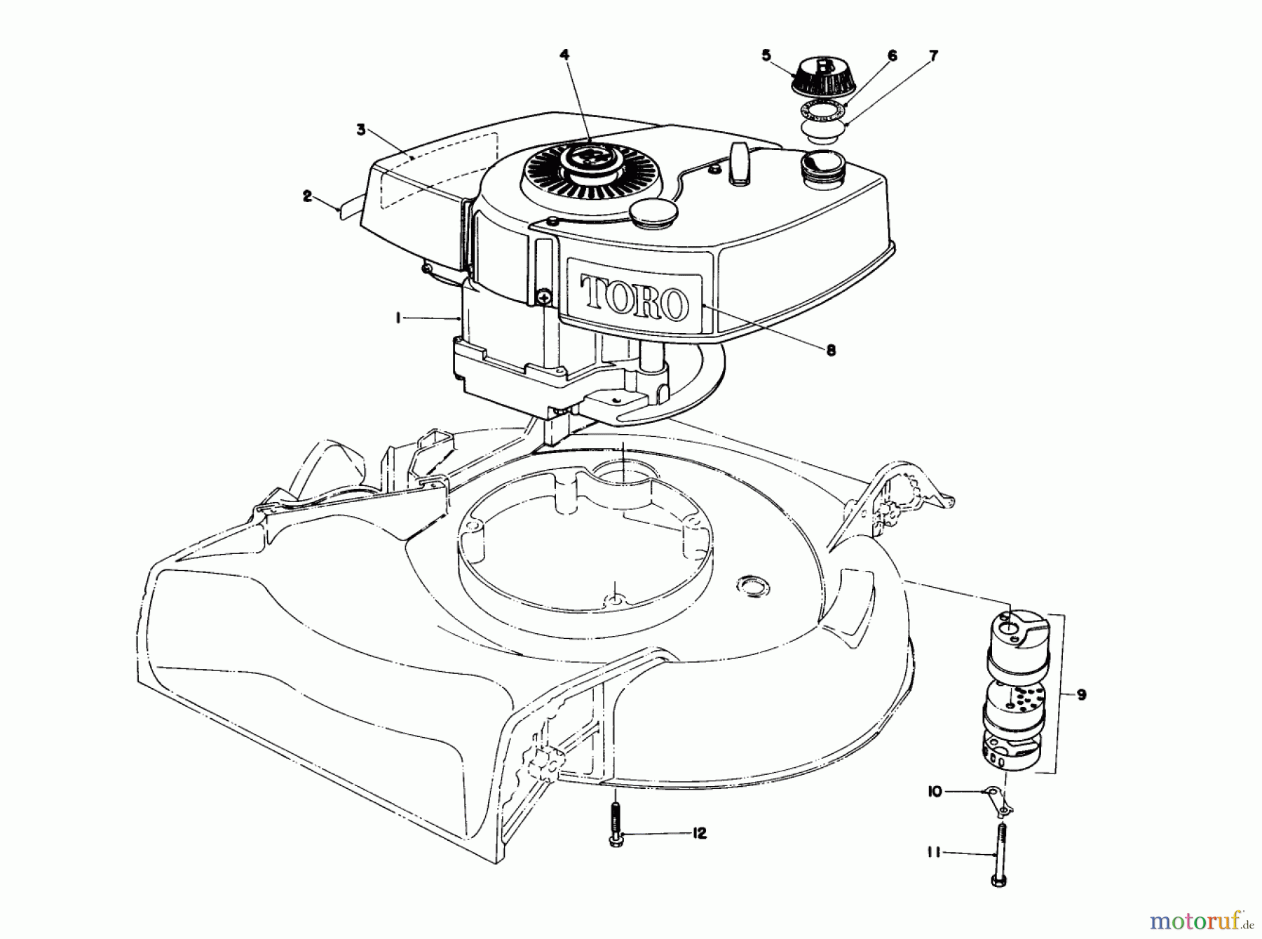  Toro Neu Mowers, Walk-Behind Seite 1 16165 - Toro Lawnmower, 1981 (1000001-1999999) ENGINE ASSEMBLY MODEL 16077 AND 16165