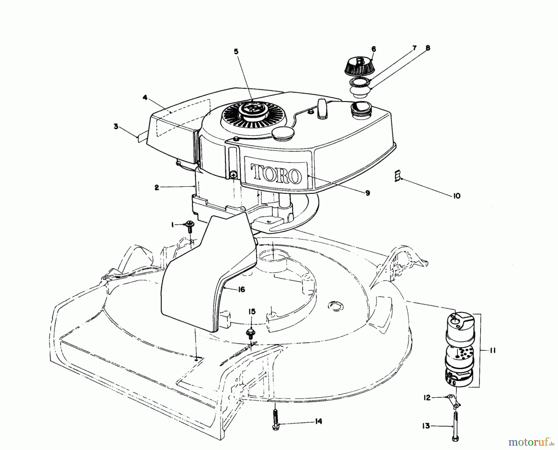  Toro Neu Mowers, Walk-Behind Seite 1 16165 - Toro Lawnmower, 1982 (2000001-2999999) ENGINE ASSEMBLY MODEL 16297