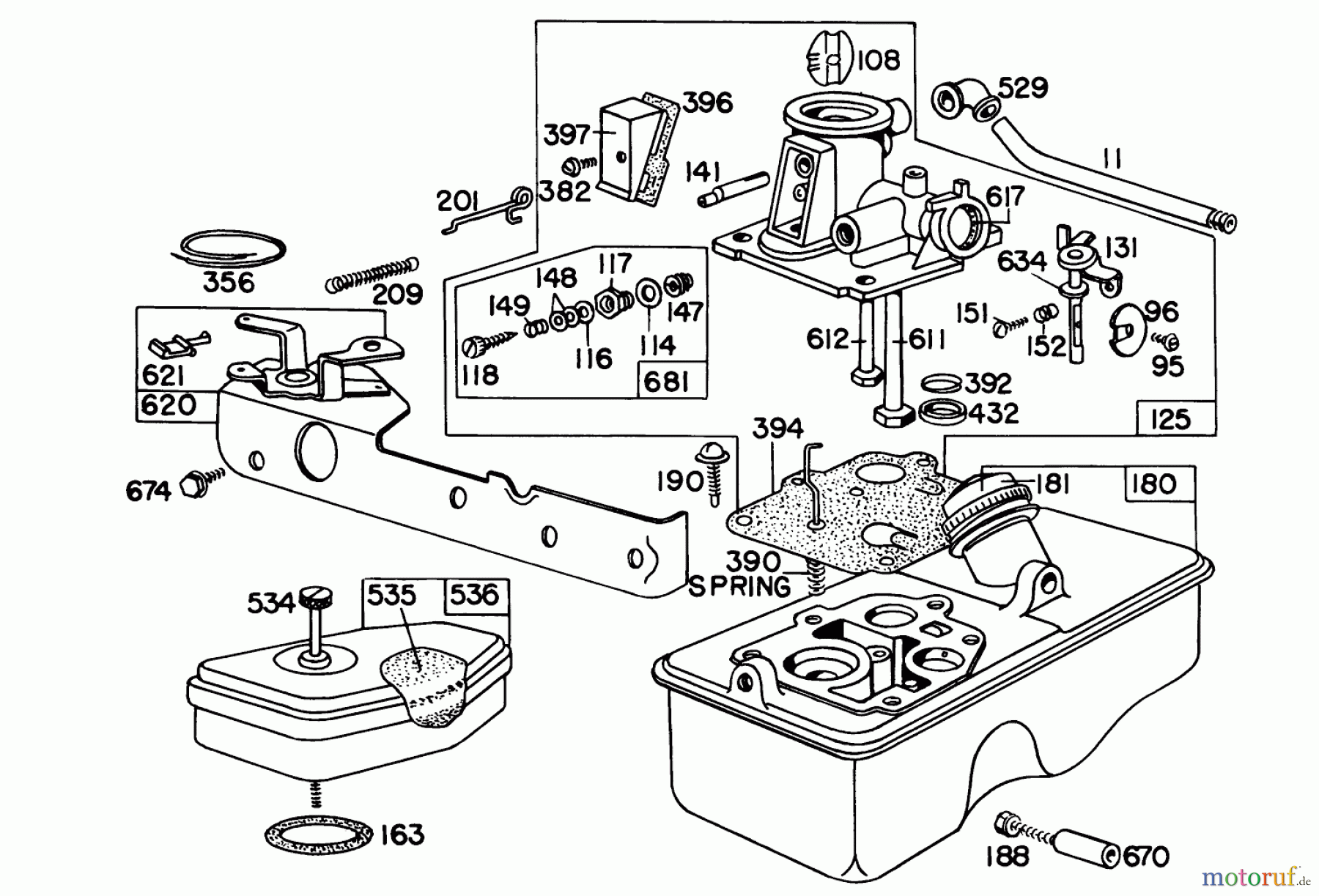  Toro Neu Mowers, Walk-Behind Seite 1 16169 - Toro Lawnmower, 1975 (5000001-5999999) BRIGGS & STRATTON CARBURETOR ASSEMBLY