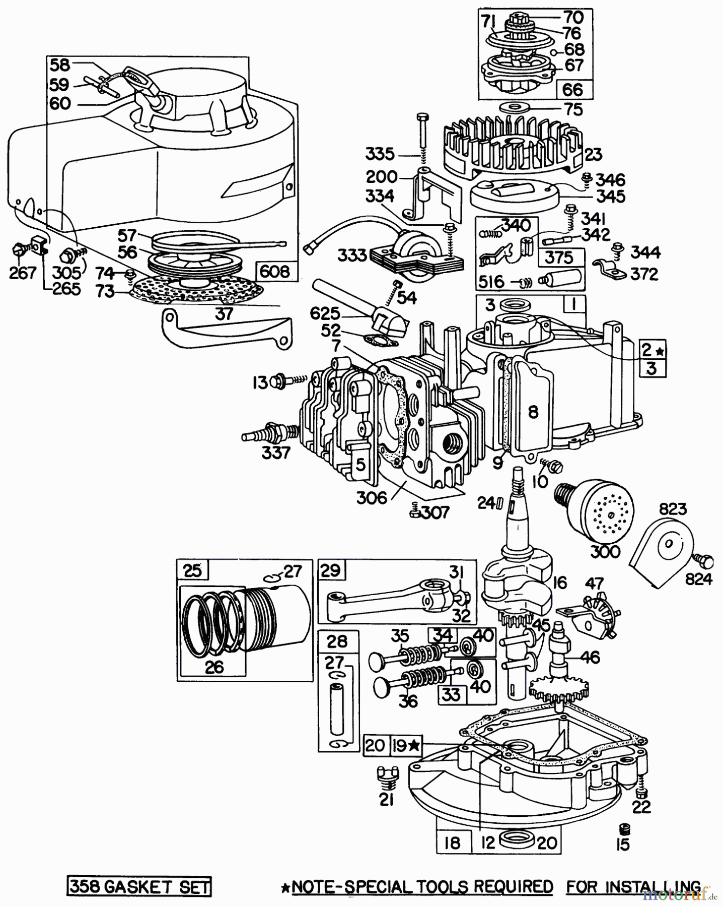  Toro Neu Mowers, Walk-Behind Seite 1 16169 - Toro Lawnmower, 1975 (5000001-5999999) ENGINE BRIGGS & STRATTON MODEL NO. 92902-1613-01