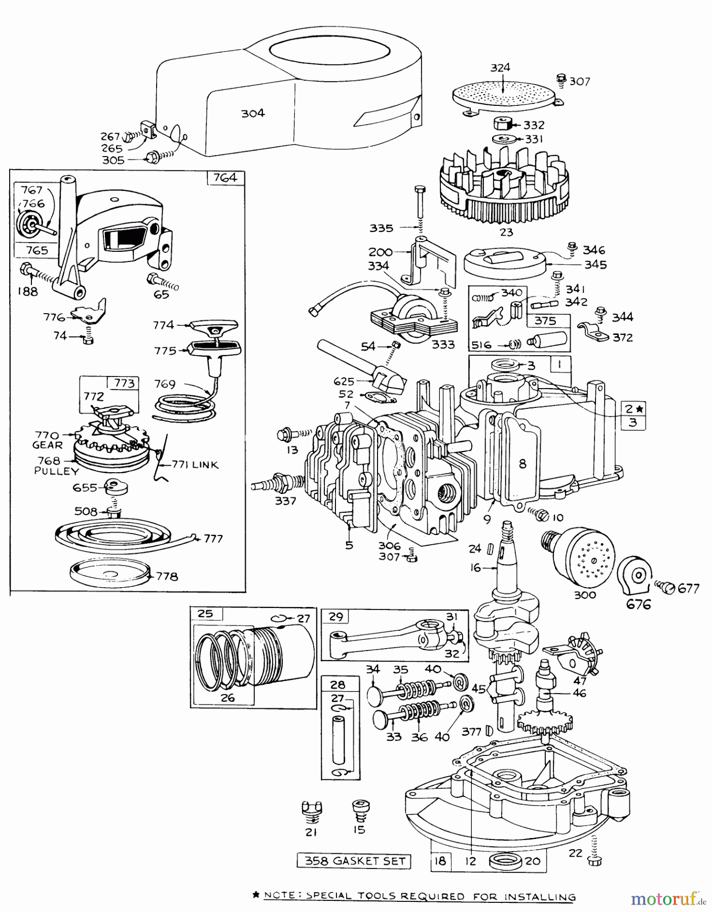  Toro Neu Mowers, Walk-Behind Seite 1 16255 - Toro Whirlwind, 1973 (3000001-3999999) ENGINE BRIGGS & STRATTON-MODEL 92908-1224-03