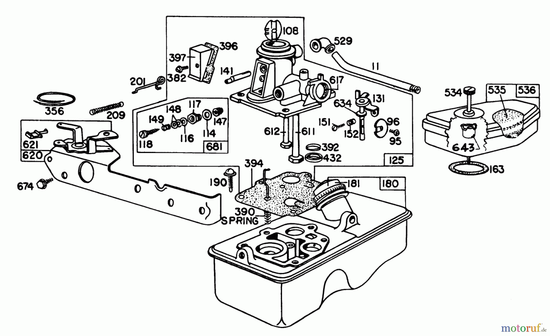  Toro Neu Mowers, Walk-Behind Seite 1 16390 - Toro Whirlwind PowR, 1979 (9000001-9999999) BRIGGS & STRATTON CARBURETOR ASSEMBLY MODEL 92908-1842-04 FOR 21