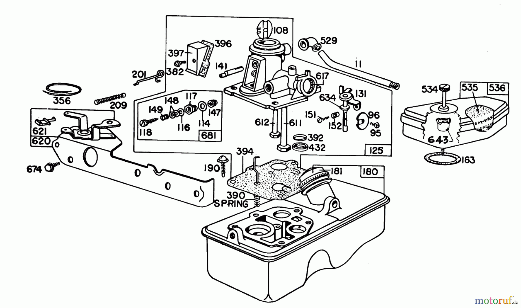  Toro Neu Mowers, Walk-Behind Seite 1 16390 - Toro Whirlwind PowR, 1979 (9000001-9999999) BRIGGS & STRATTON CARBURETOR ASSEMBLY MODEL 92908-1931-04 FOR 21