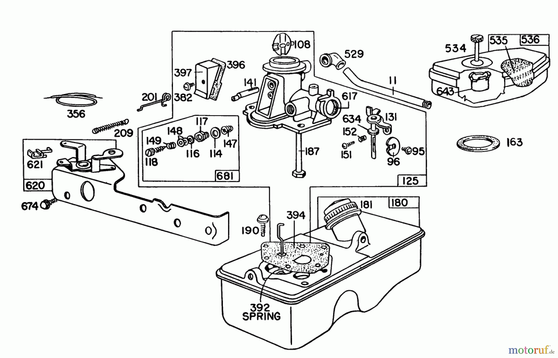  Toro Neu Mowers, Walk-Behind Seite 1 16360 - Toro Whirlwind, 1980 (0000001-0999999) BRIGGS & STRATTON CARBURETOR ASSEMBLY MODEL 92508-1000-04