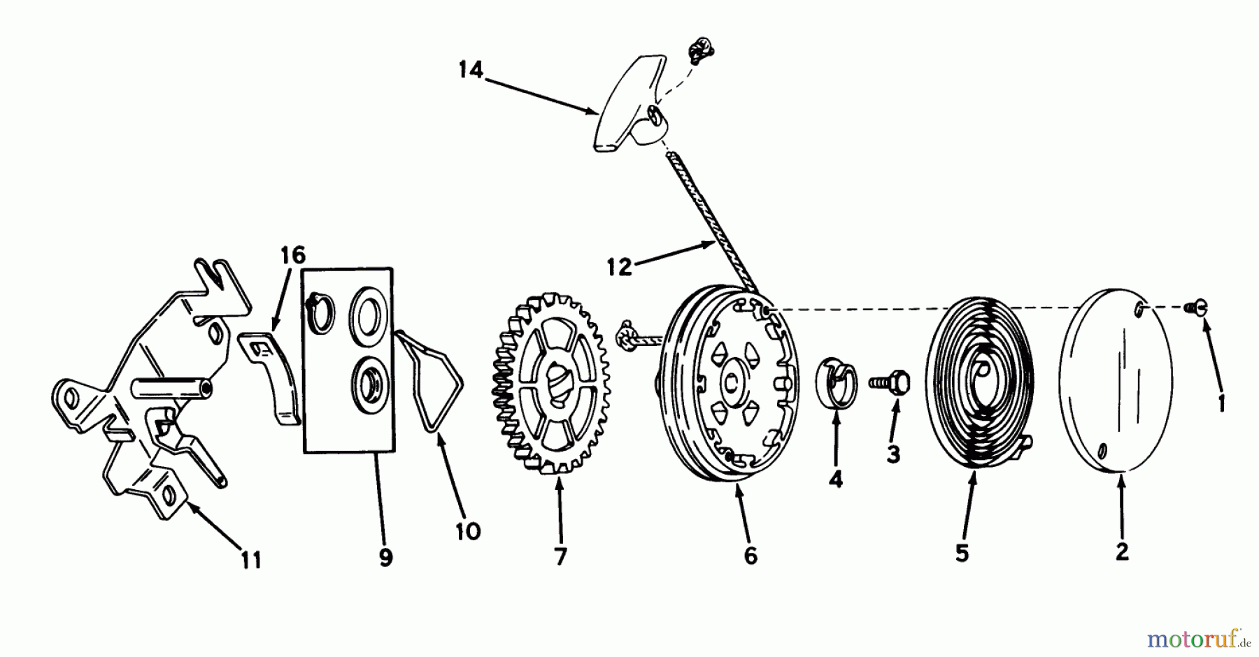  Toro Neu Mowers, Walk-Behind Seite 1 16380 - Toro Whirlwind II Lawnmower, 1980 (0000001-0999999) REWIND STARTER NO. 590519