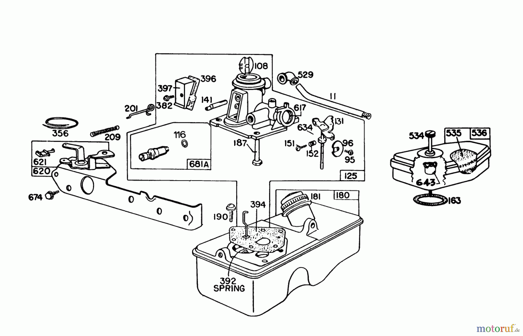  Toro Neu Mowers, Walk-Behind Seite 1 16390 - Toro Whirlwind PowR, 1981 (1000001-1999999) CARBURETOR ASSEMBLY MODEL 93508-0193-02