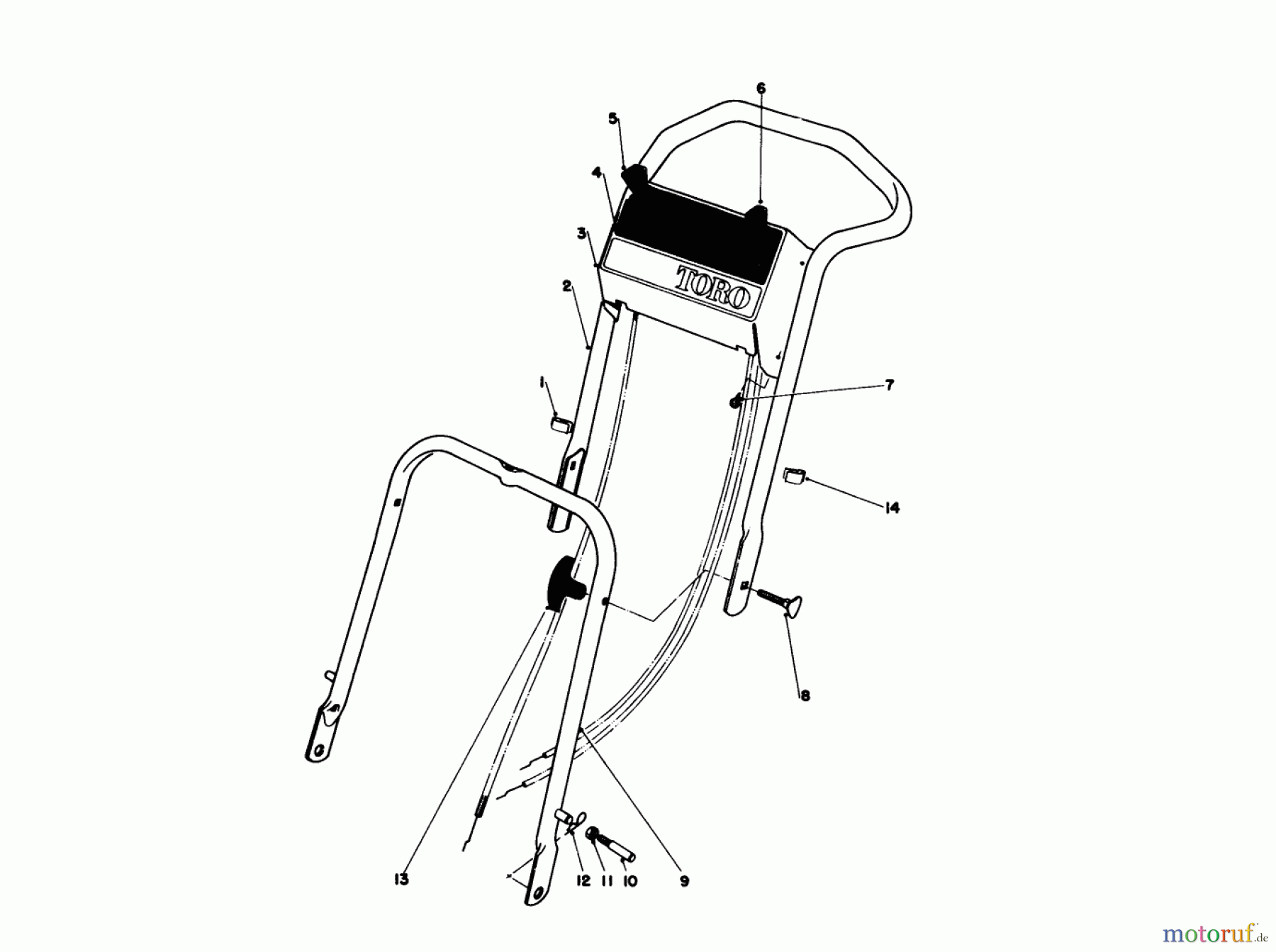  Toro Neu Mowers, Walk-Behind Seite 1 16390 - Toro Whirlwind PowR, 1981 (1000001-1999999) HANDLE ASSEMBLY MODEL 16390