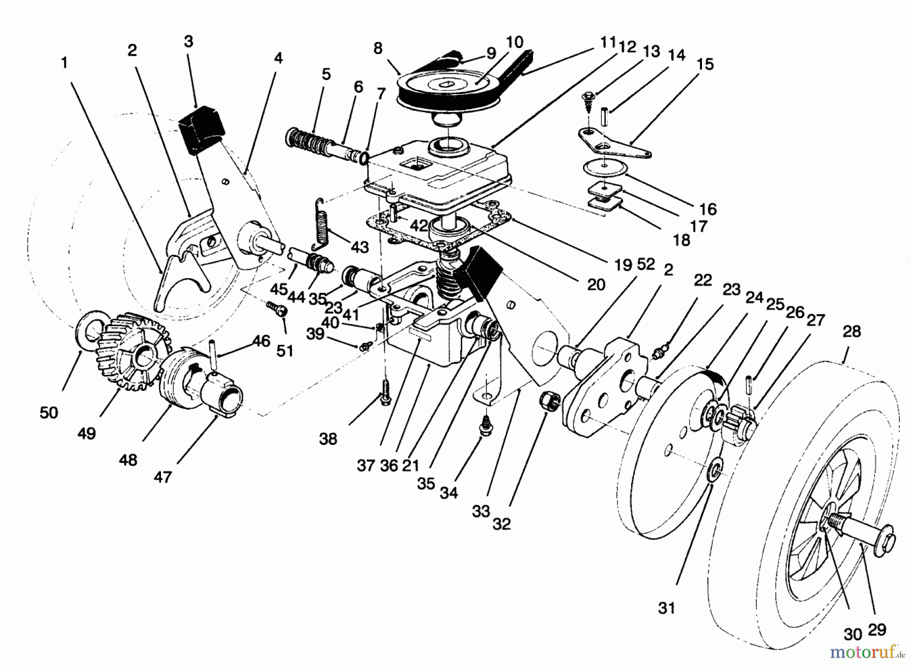  Toro Neu Mowers, Walk-Behind Seite 1 16401 - Toro Side Discharge Mower, 1997 (7900001-7999999) GEAR CASE ASSEMBLY