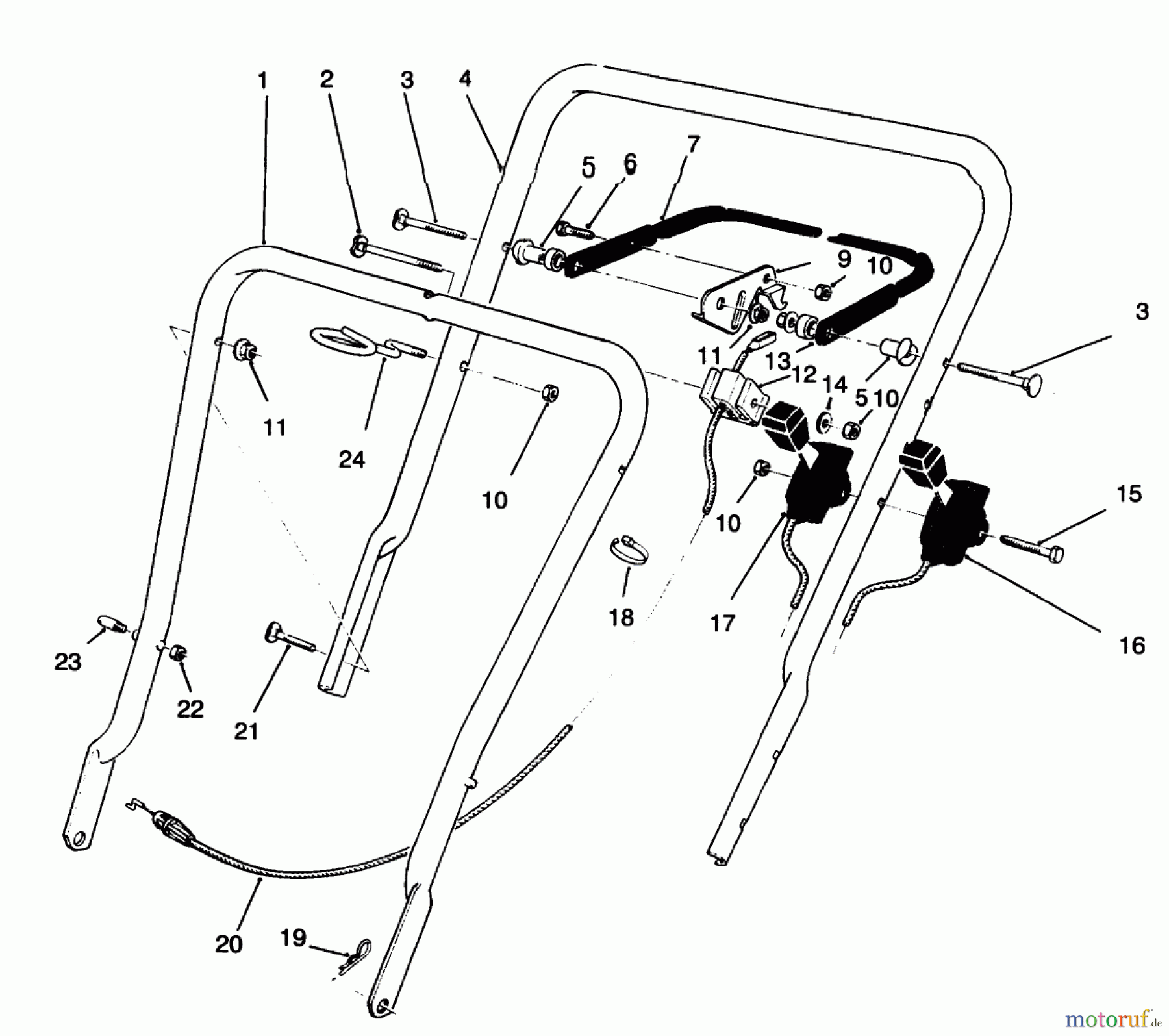  Toro Neu Mowers, Walk-Behind Seite 1 16401 - Toro Side Discharge Mower, 1997 (7900001-7999999) HANDLE ASSEMBLY