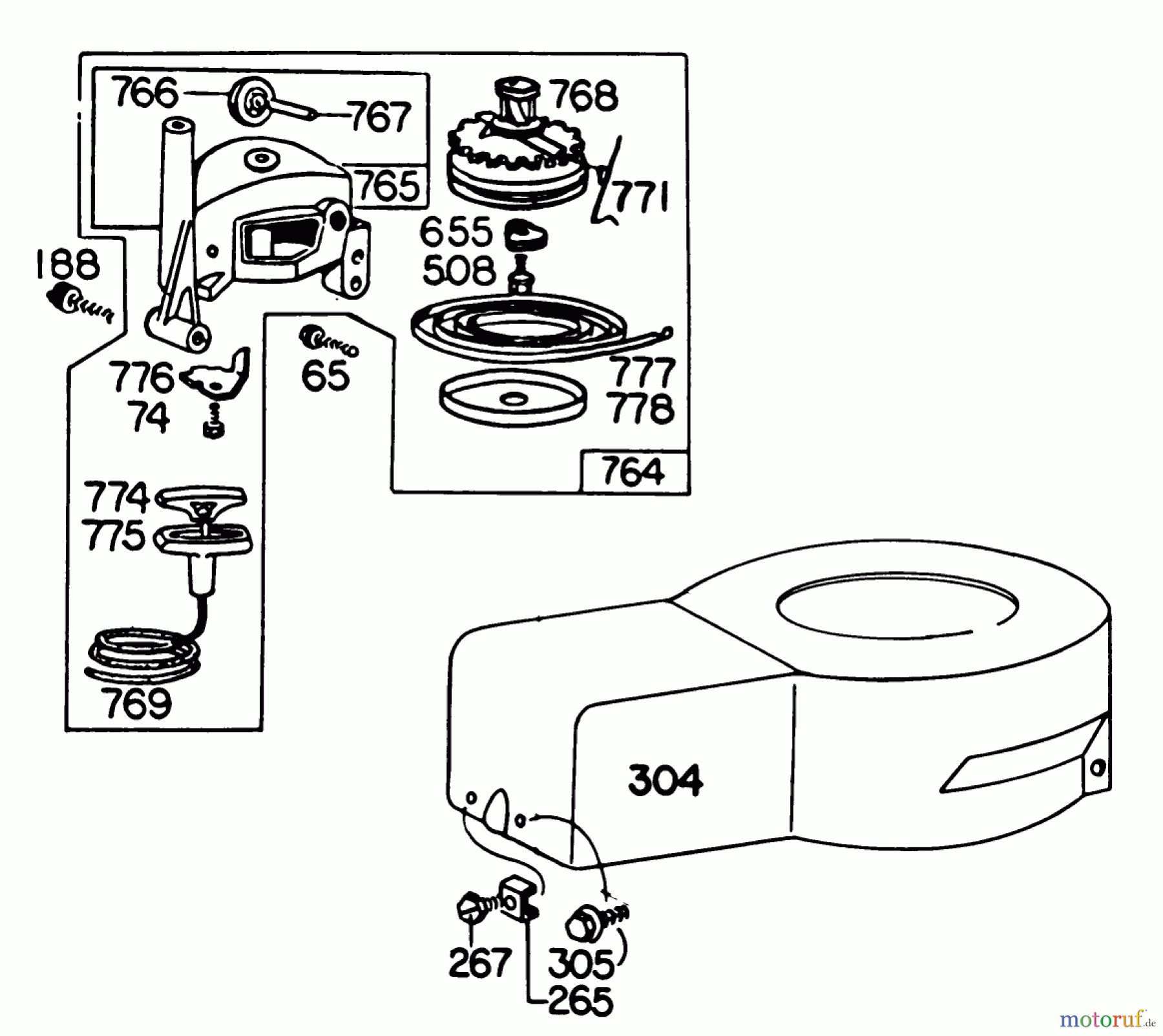  Toro Neu Mowers, Walk-Behind Seite 1 16711 - Toro Lawnmower, 1978 (8000001-8999999) STARTER & SHROUD ASSEMBLY MODEL 92908-1846-01