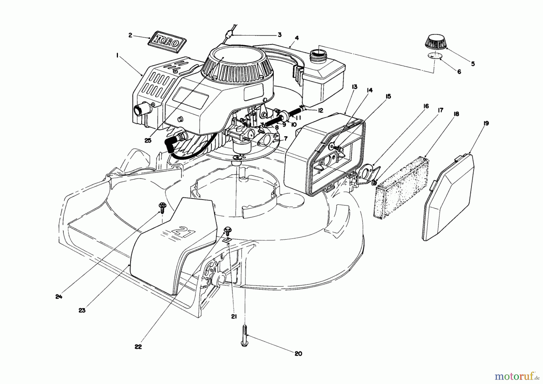  Toro Neu Mowers, Walk-Behind Seite 1 16785 - Toro Lawnmower, 1986 (6000001-6999999) ENGINE ASSEMBLY (USED ON UNITS WITH SERIAL NO. 6004102 & UP)