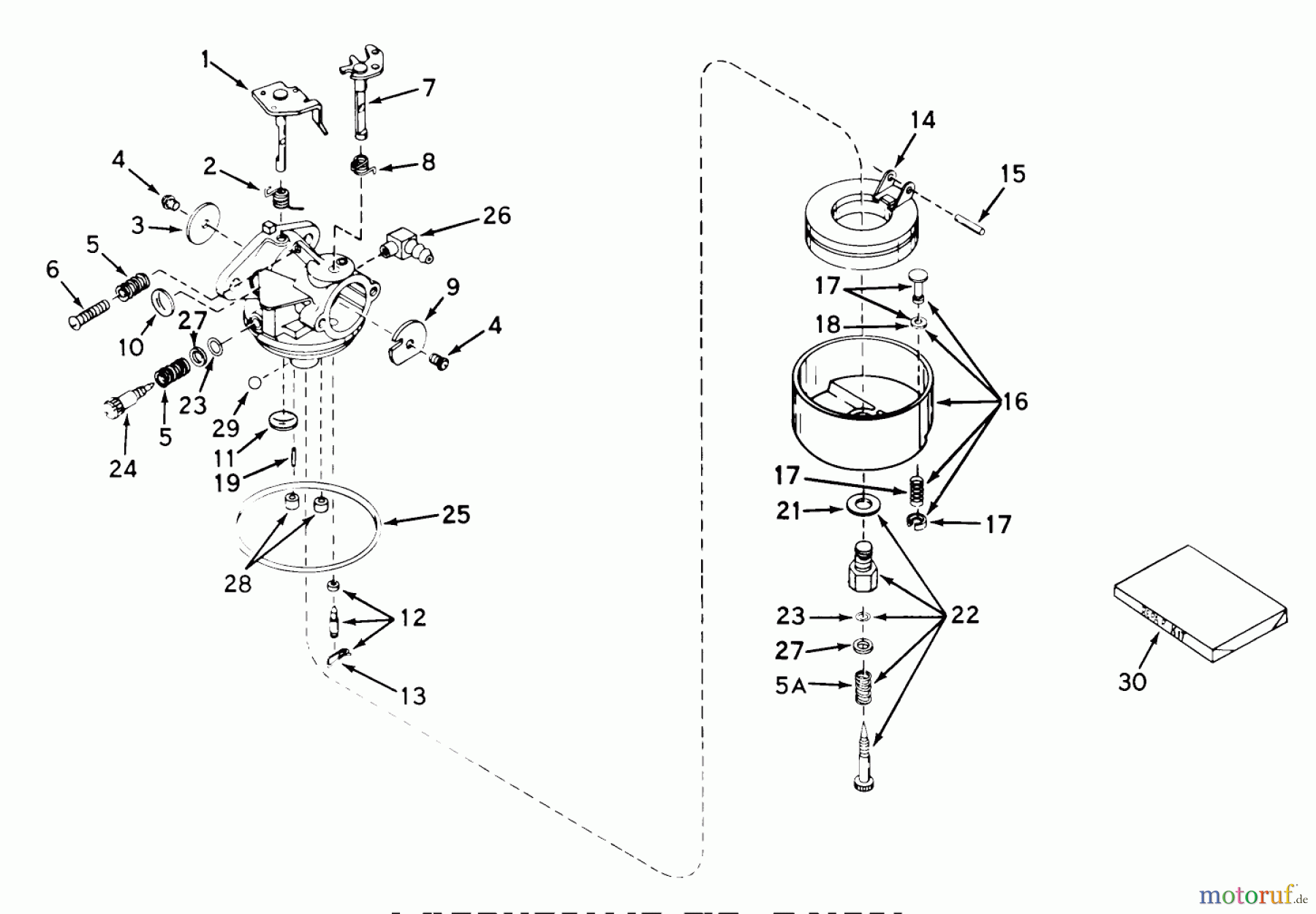  Toro Neu Mowers, Walk-Behind Seite 1 19367 - Toro Whirlwind Lawnmower, 1971 (1000001-1999999) CARBURETOR NO. 631581 (USE ON MODEL 18400)