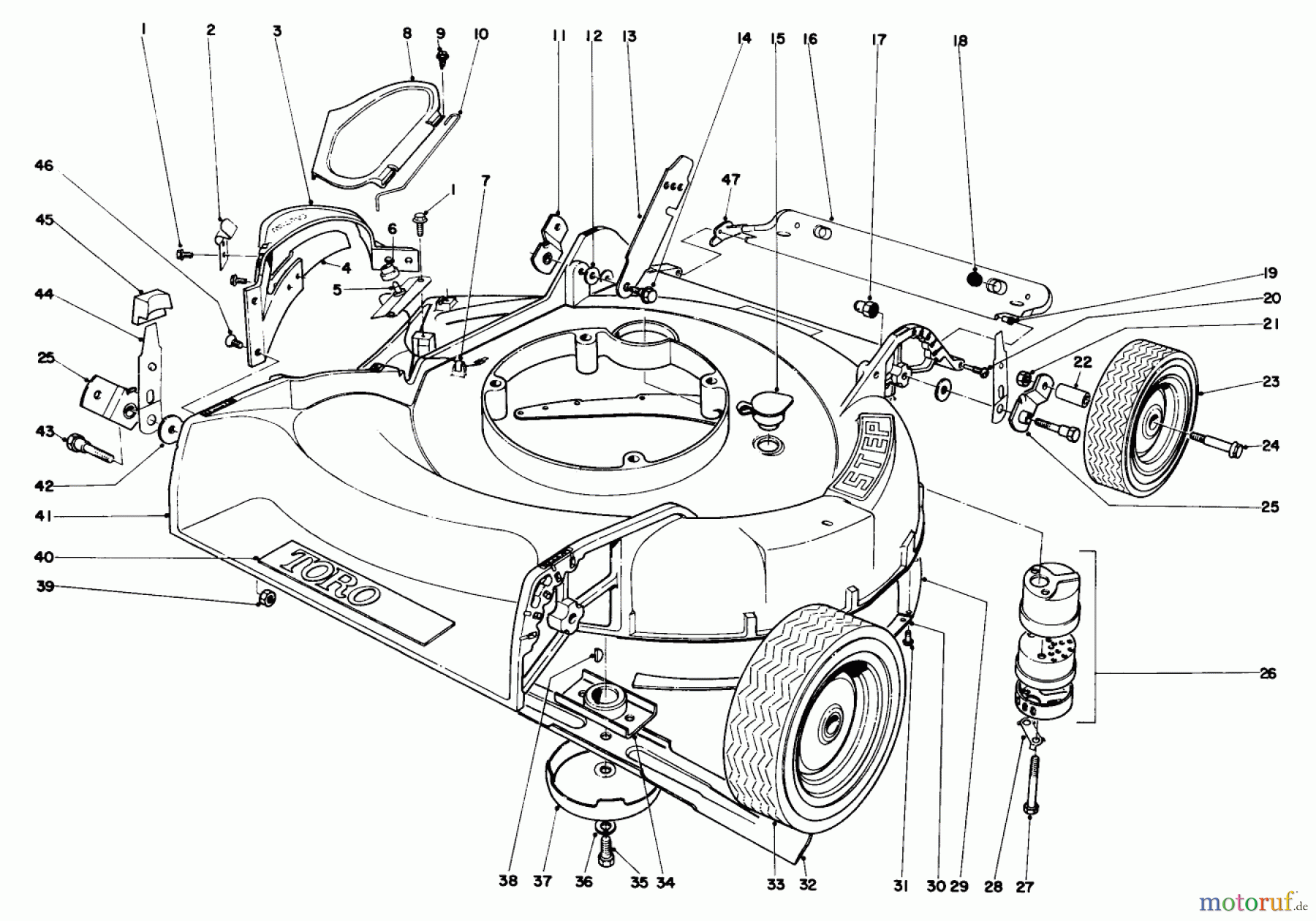  Toro Neu Mowers, Walk-Behind Seite 1 19273 - Toro Guardian Lawnmower, 1973 (3000001-3999999) HOUSING ASSEMBLY MODEL 19173