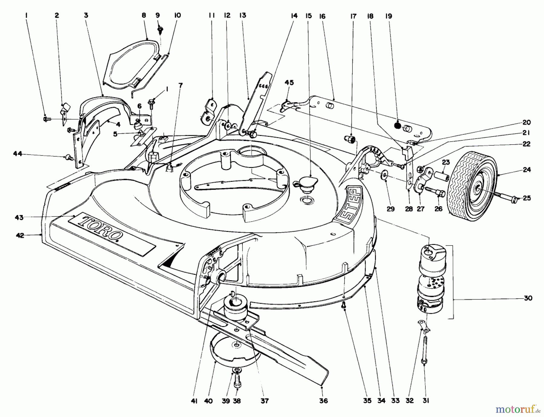  Toro Neu Mowers, Walk-Behind Seite 1 19173 - Toro Guardian Lawnmower, 1973 (3000001-3999999) HOUSING ASSEMBLY MODEL 19273