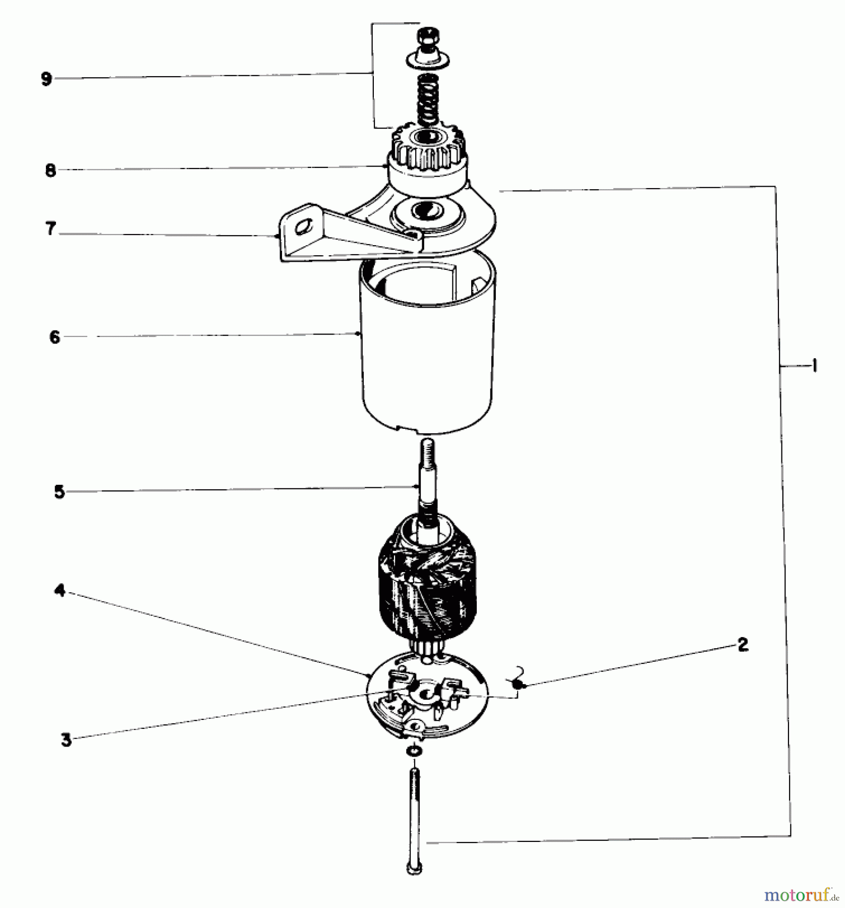  Toro Neu Mowers, Walk-Behind Seite 1 19225 - Toro Whirlwind Lawnmower, 1970 (0000001-0999999) STARTER MOTOR AND PINION