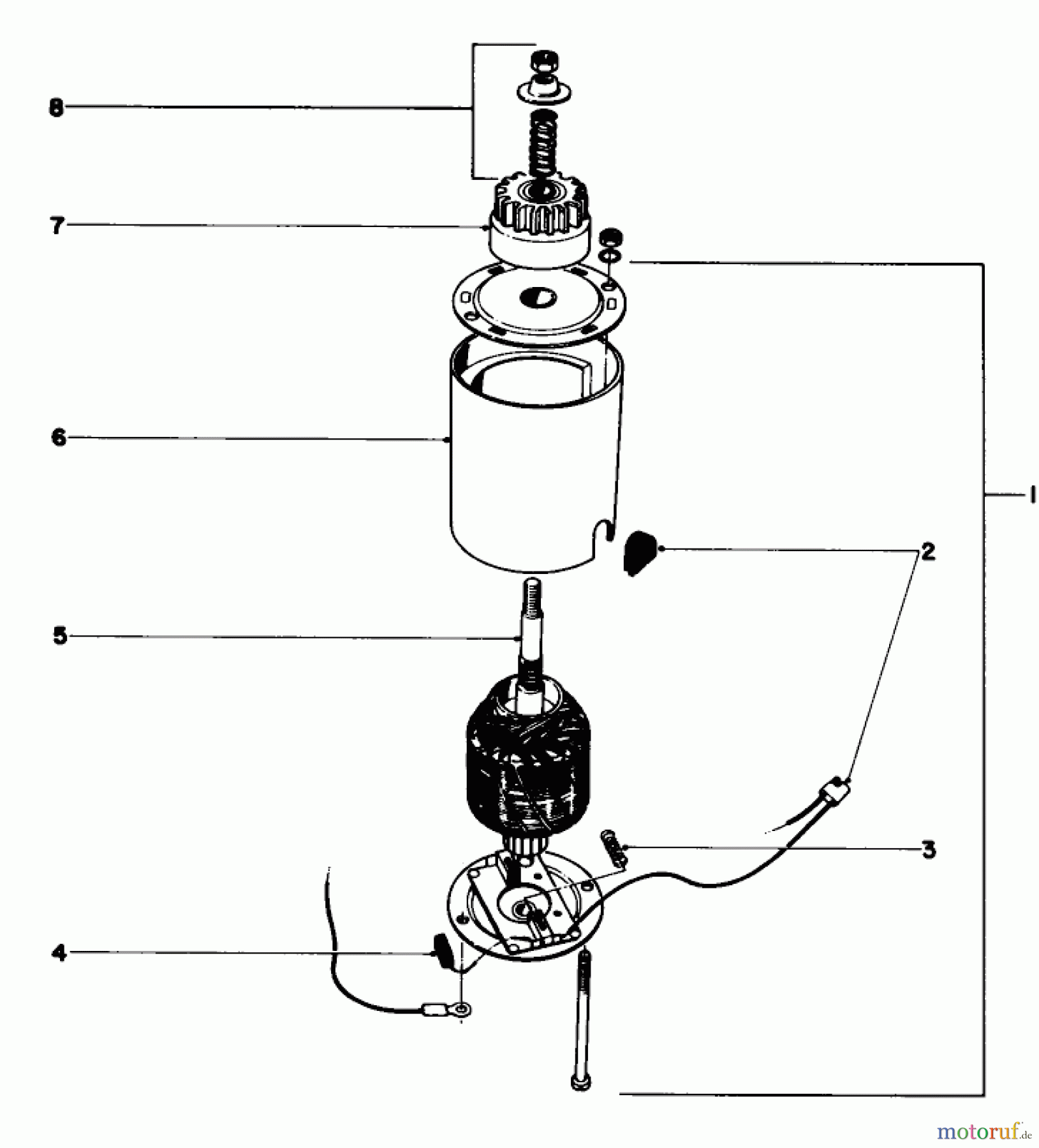  Toro Neu Mowers, Walk-Behind Seite 1 19251 - Toro Whirlwind Lawnmower, 1969 (9000001-9999999) STARTER MOTOR AND PINION