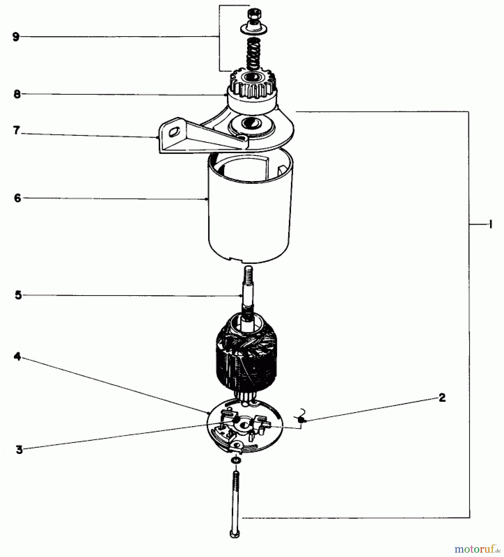  Toro Neu Mowers, Walk-Behind Seite 1 19250 - Toro Whirlwind Lawnmower, 1969 (9000001-9999999) STARTER MOTOR AND PINION (APPLICABLE TO SERIAL NOS. 905473 & UP)