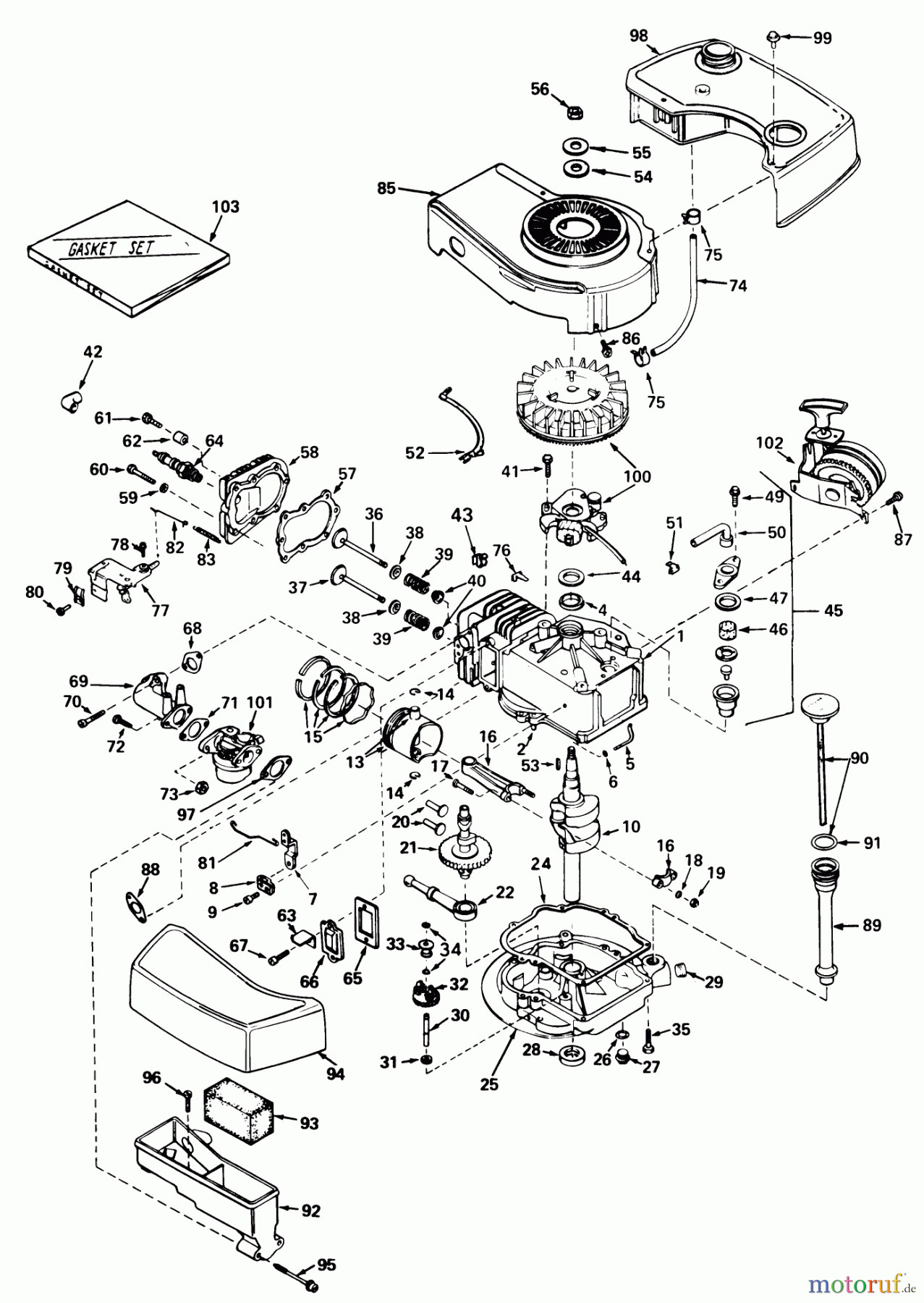  Toro Neu Mowers, Walk-Behind Seite 1 19477 - Toro Guardian Lawnmower, 1977 (7000001-7999999) ENGINE TECUMSEH MODEL TNT 100-10054A