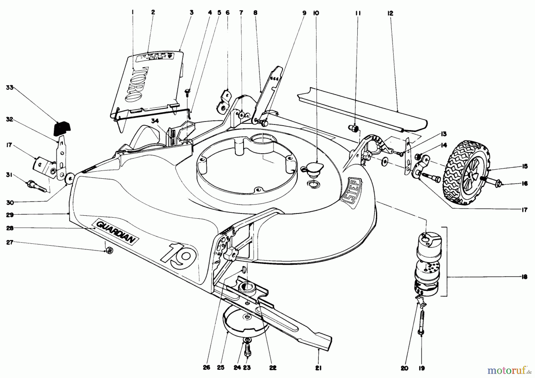  Toro Neu Mowers, Walk-Behind Seite 2 21557 - Toro Guardian Lawnmower, 1977 (7000001-7999999) HOUSING ASSEMBLY