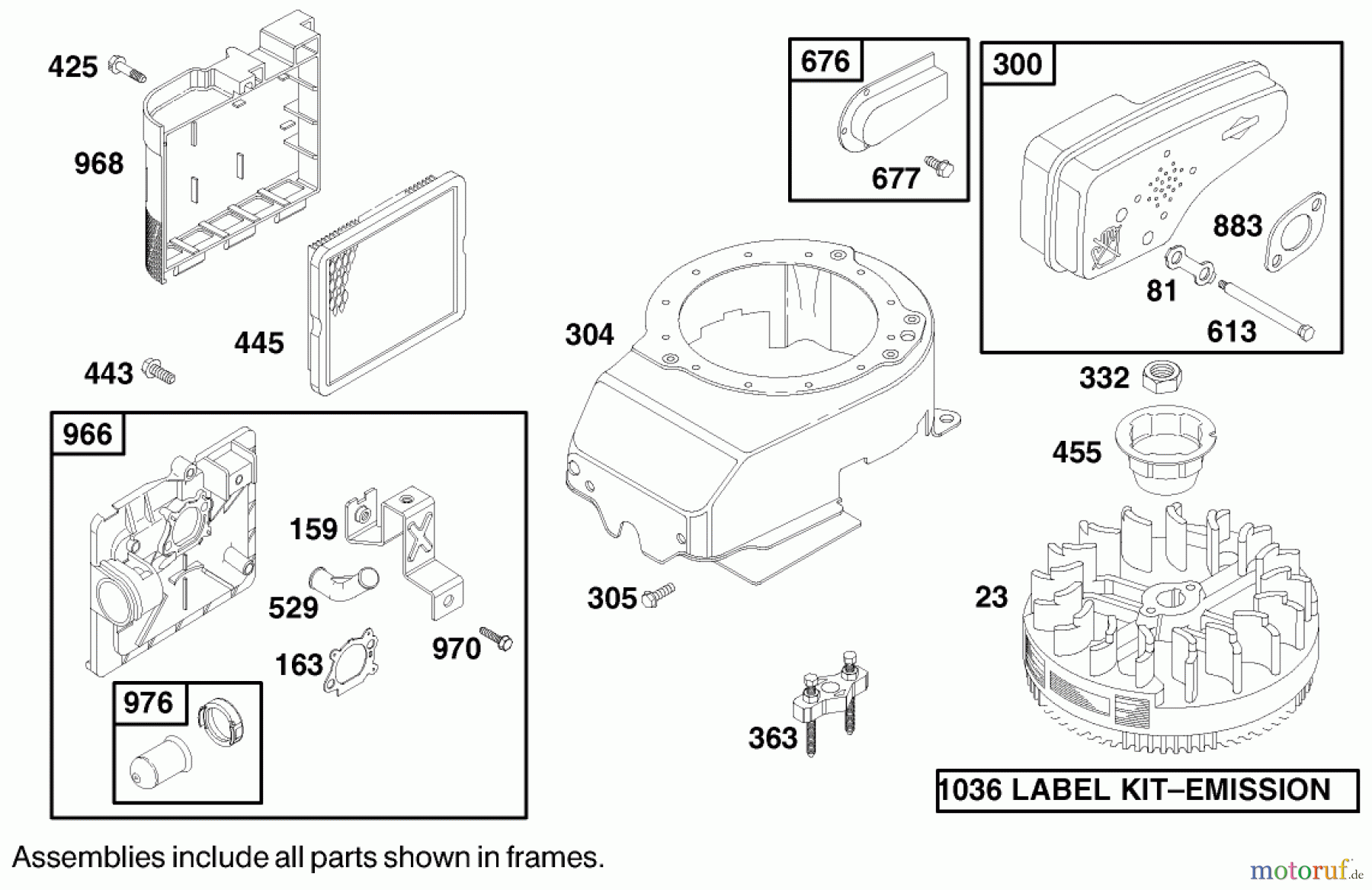  Toro Neu Mowers, Walk-Behind Seite 1 20010 (R-21P) - Toro Recycler Mower, R-21P, 2000 (200000001-200999999) MUFFLER, AIR CLEANER AND BLOWER ASSEMBLY, ENGINE BRIGGS & STRATTON MODEL 12H802-1767-E1