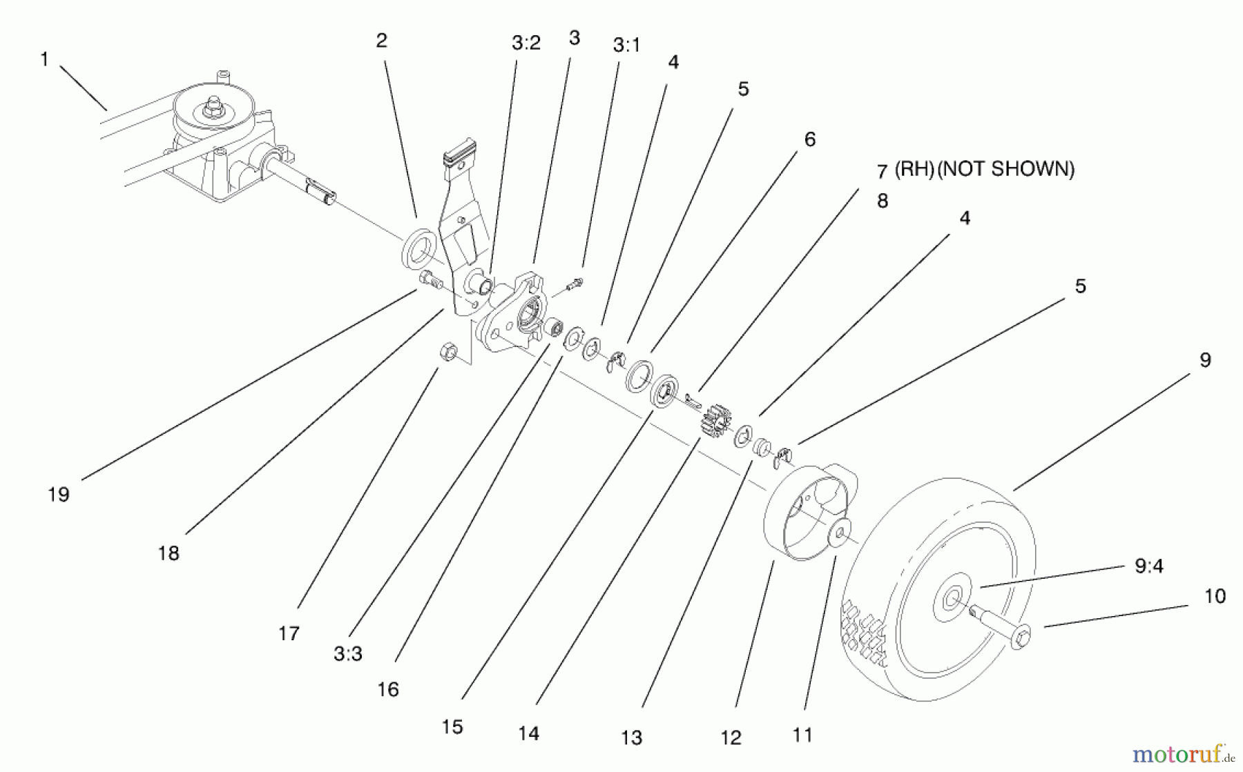  Toro Neu Mowers, Walk-Behind Seite 1 20021 (R-21S1B) - Toro Recycler Mower, R-21S1B, 1999 (9900001-9999999) REAR AXLE ASSEMBLY