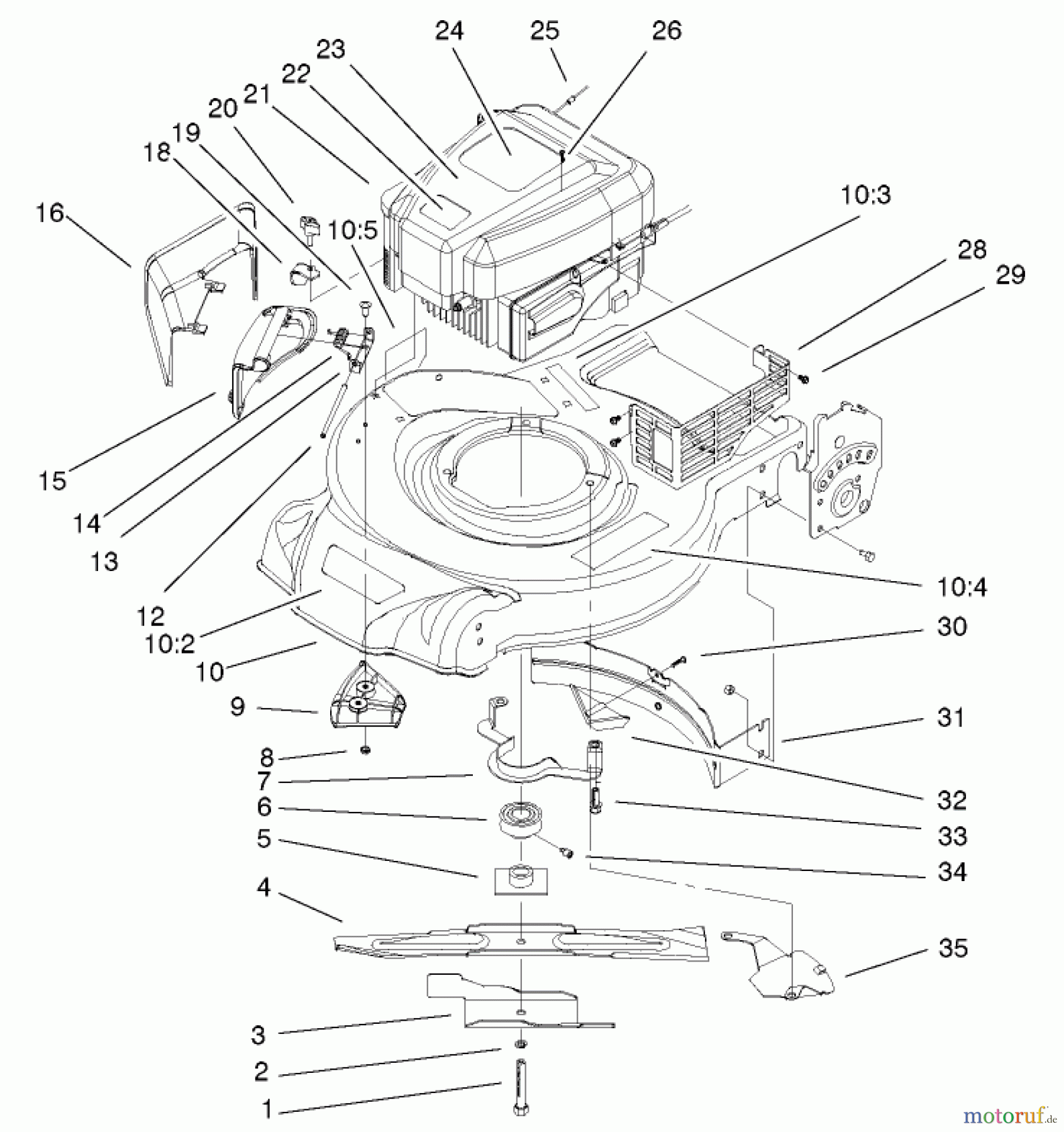  Toro Neu Mowers, Walk-Behind Seite 1 20021 (R-21S1B) - Toro Recycler Mower, R-21S1B, 2001 (210000001-210999999) ENGINE ASSEMBLY