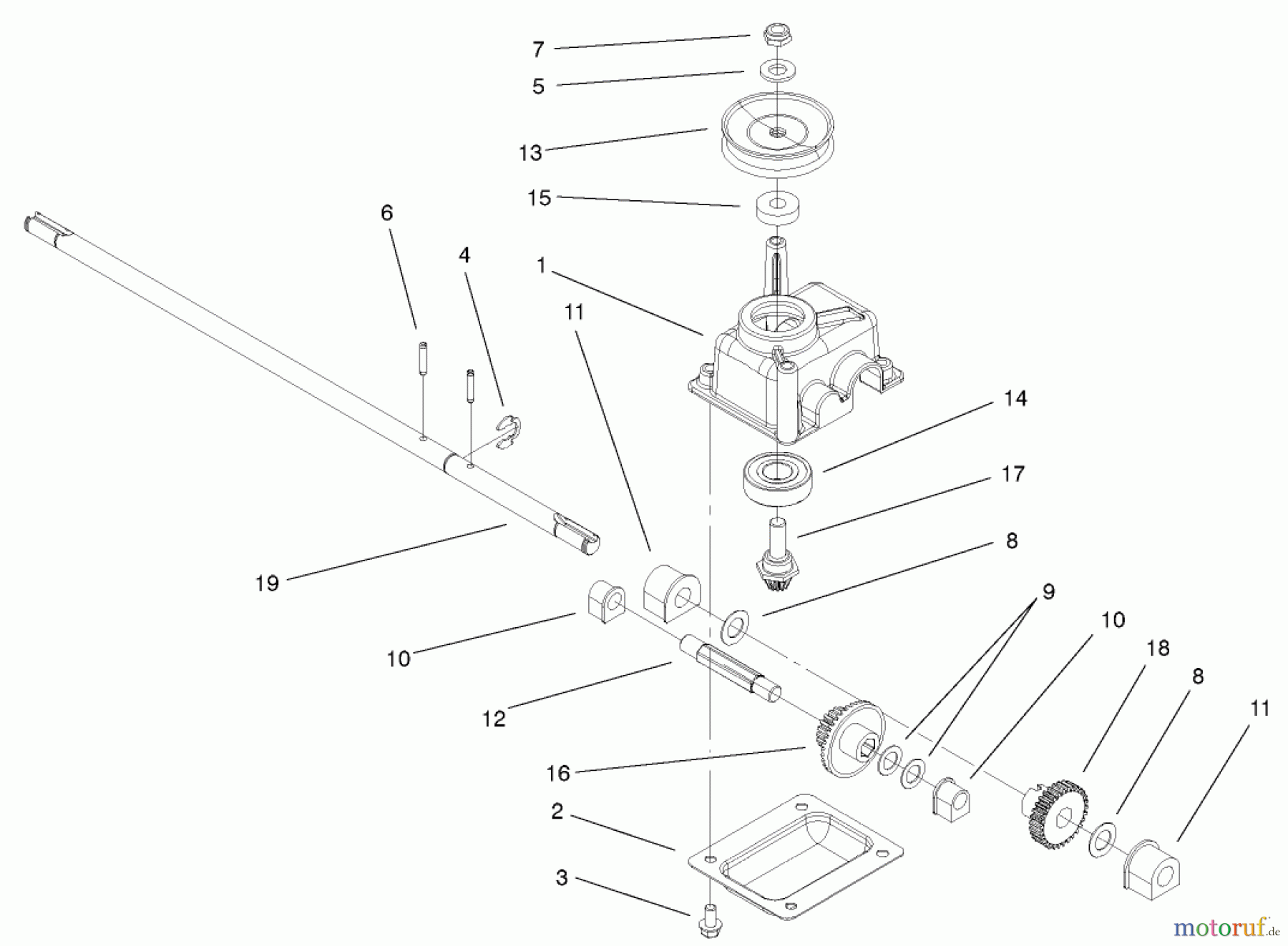  Toro Neu Mowers, Walk-Behind Seite 1 20021 (R-21S1B) - Toro Recycler Mower, R-21S1B, 2001 (210000001-210999999) GEAR CASE ASSEMBLY