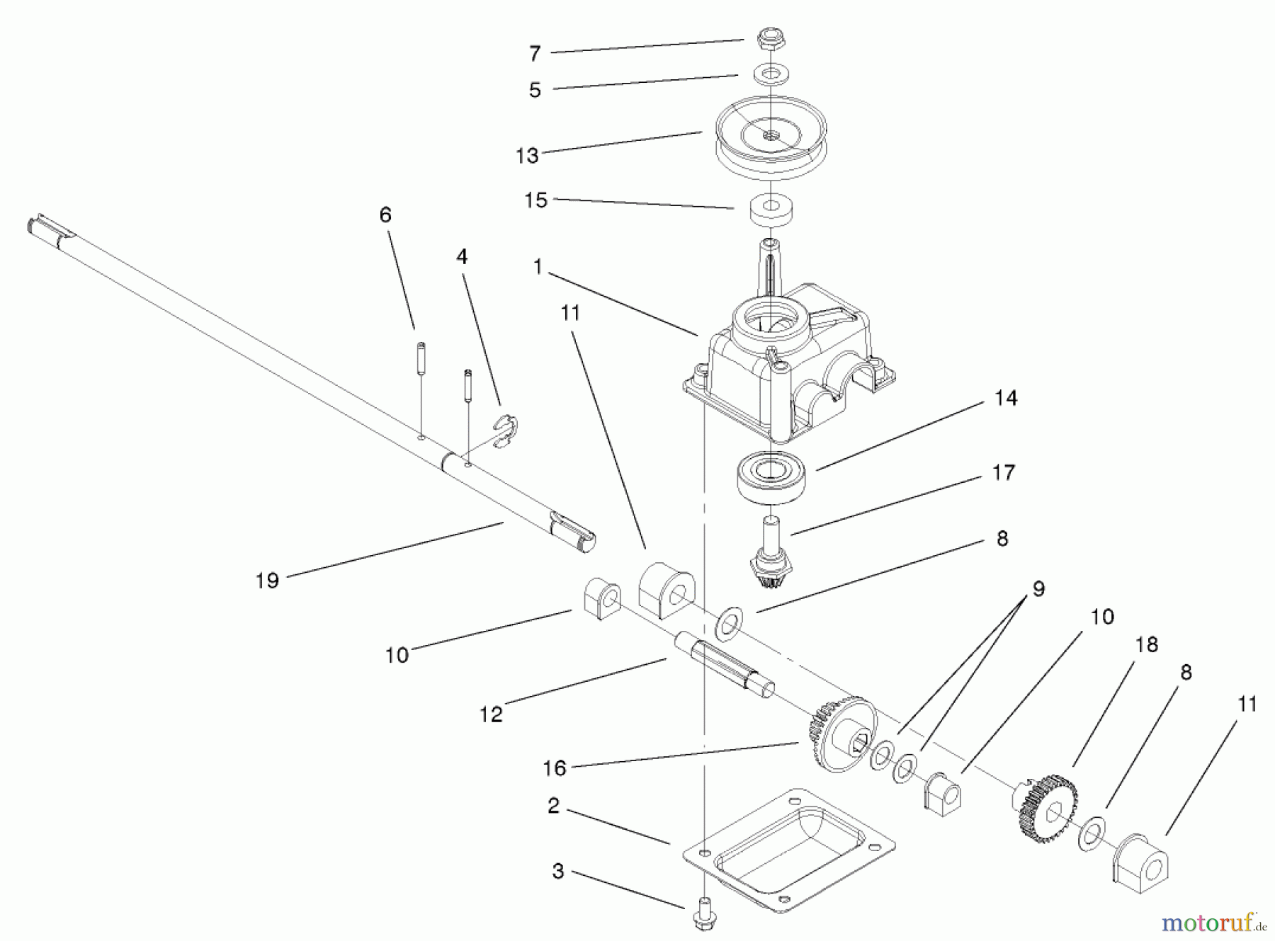  Toro Neu Mowers, Walk-Behind Seite 1 20023 (R-21SB) - Toro Recycler Mower, R-21SB, 2001 (210000001-210999999) GEAR CASE ASSEMBLY