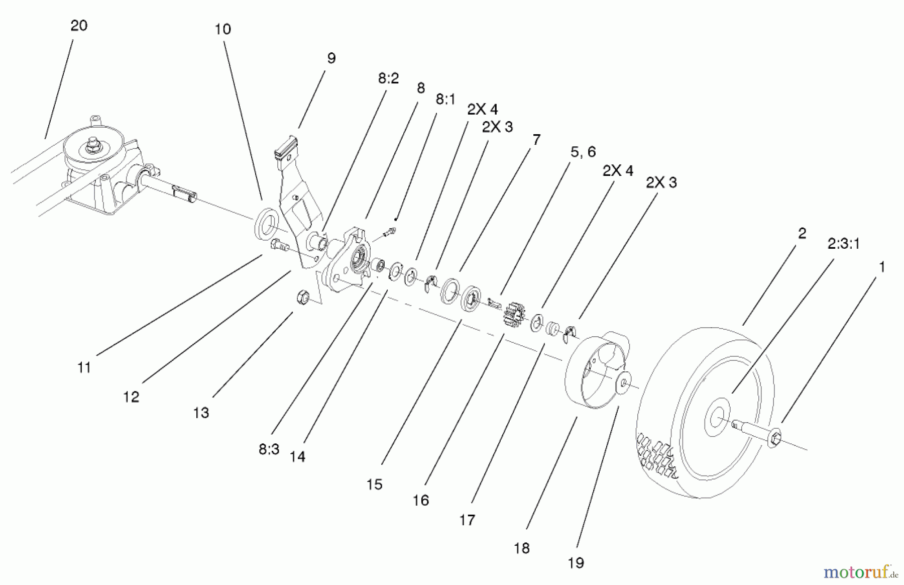  Toro Neu Mowers, Walk-Behind Seite 1 20023C (R-21S) - Toro Recycler Mower, R-21S, 2001 (210000001-210999999) GEAR CASE & WHEEL ASSEMBLY