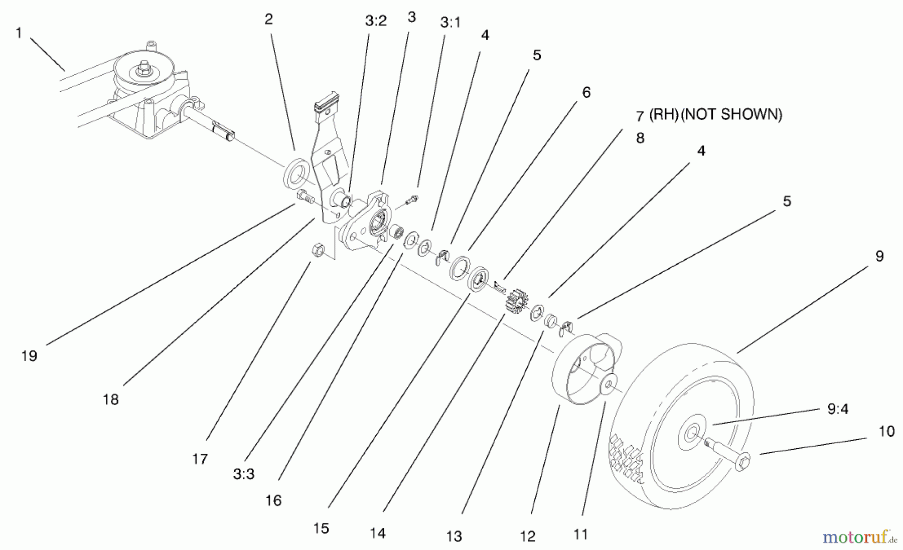  Toro Neu Mowers, Walk-Behind Seite 1 20027 (R-21OSB) - Toro Recycler Mower, R-21OSB, 1999 (9900001-9999999) GEAR CASE & WHEEL ASSEMBLY