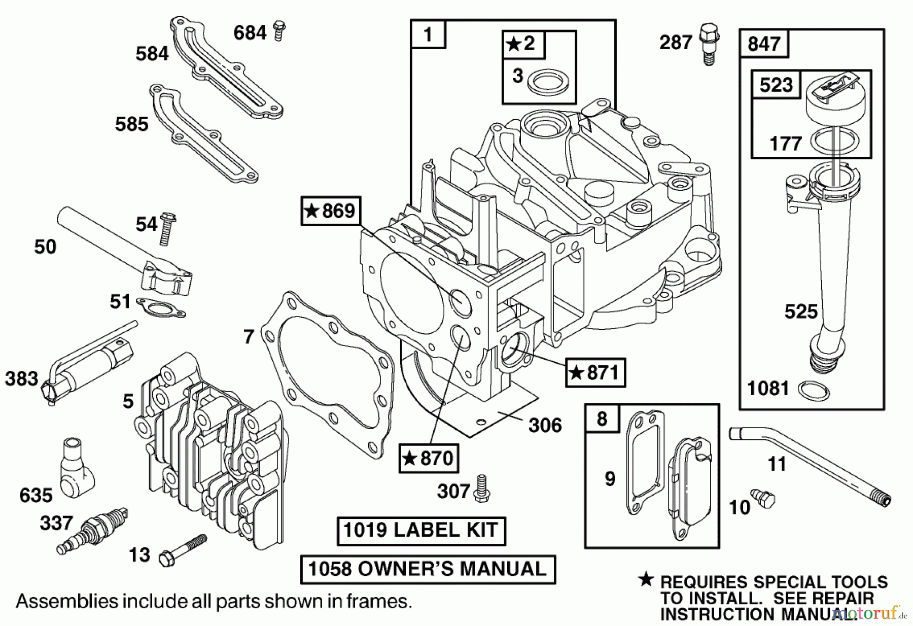  Toro Neu Mowers, Walk-Behind Seite 1 20030 (SR-21P) - Toro Super Recycler Mower, SR-21P, 1999 (9900001-9999999) ENGINE BRIGGS & STRATTON MODEL 12H802-1767-E1 #1