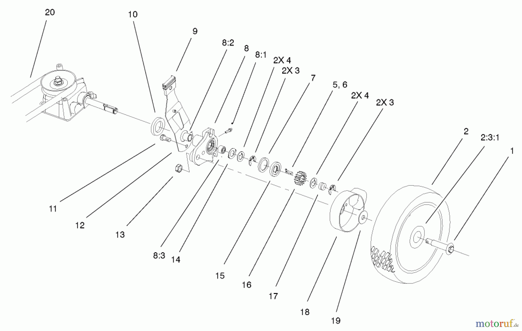  Toro Neu Mowers, Walk-Behind Seite 1 20035 (R-21SE) - Toro Recycler Mower, R-21SE, 2001 (210000001-210999999) GEAR CASE & WHEEL ASSEMBLY