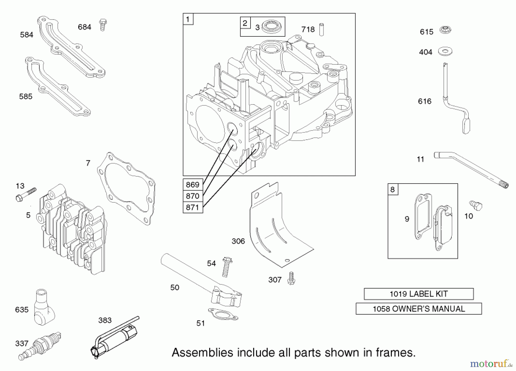  Toro Neu Mowers, Walk-Behind Seite 1 20036 - Toro Super Recycler Mower, 2002 (220000001-220999999) CYLINDER ASSEMBLY ENGINE BRIGGS AND STRATTON MODEL 124K02-0110-B1