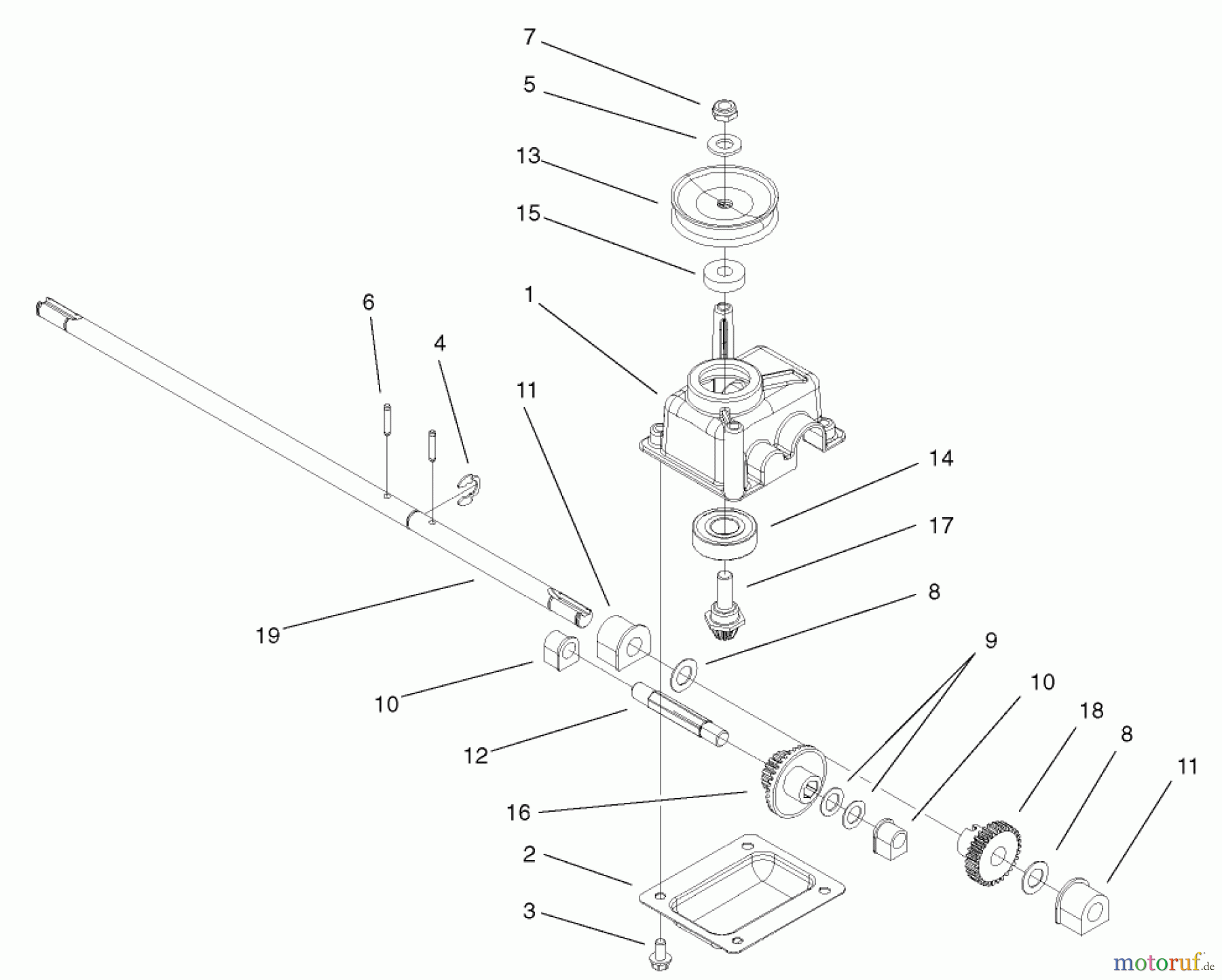  Toro Neu Mowers, Walk-Behind Seite 1 20036 - Toro Super Recycler Mower, 2002 (220000001-220999999) GEAR CASE ASSEMBLY NO. 104-7674