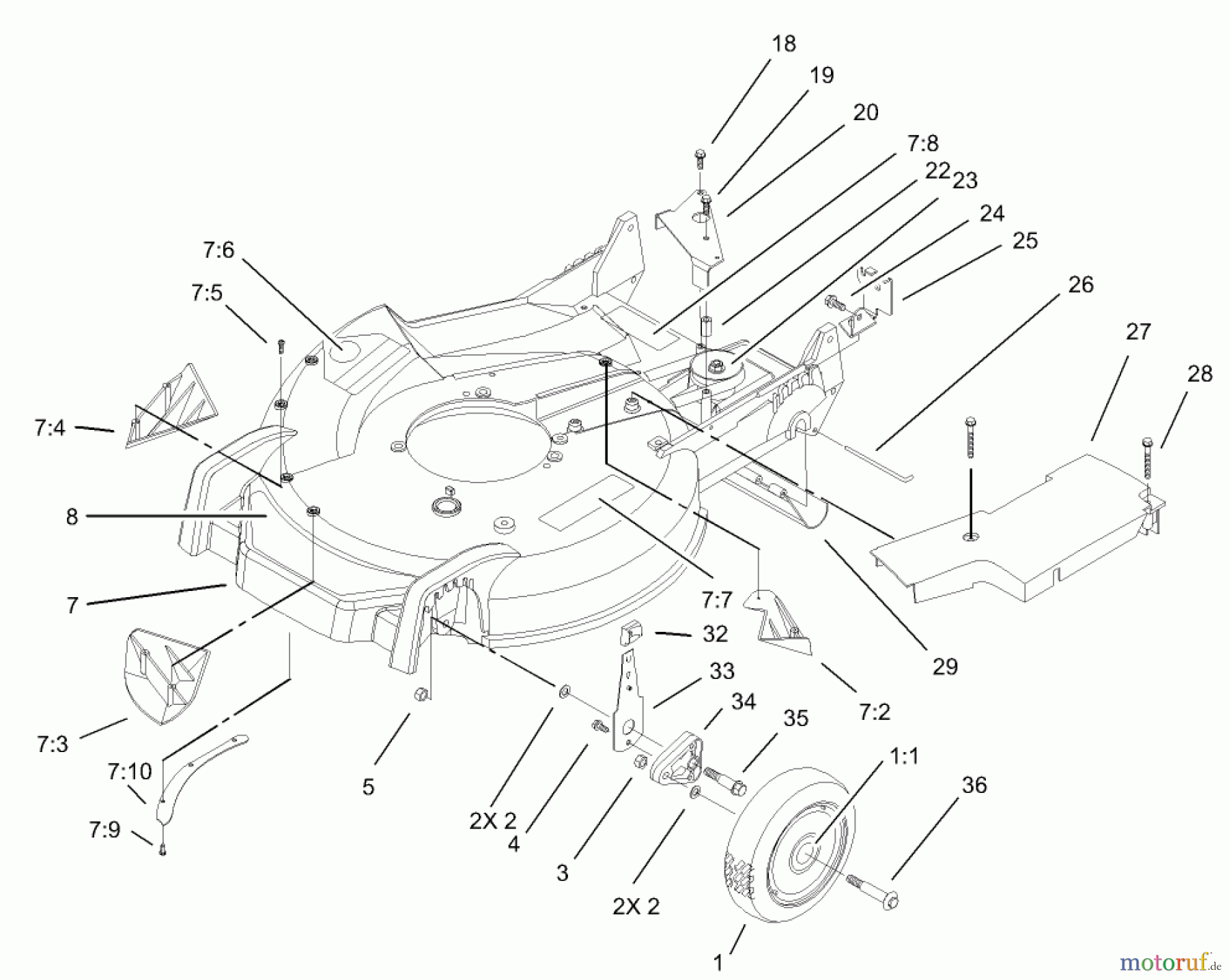  Toro Neu Mowers, Walk-Behind Seite 1 20038 - Toro Super Recycler Mower with Bag, 2004 (240000001-240999999) HOUSING AND WHEEL ASSEMBLY