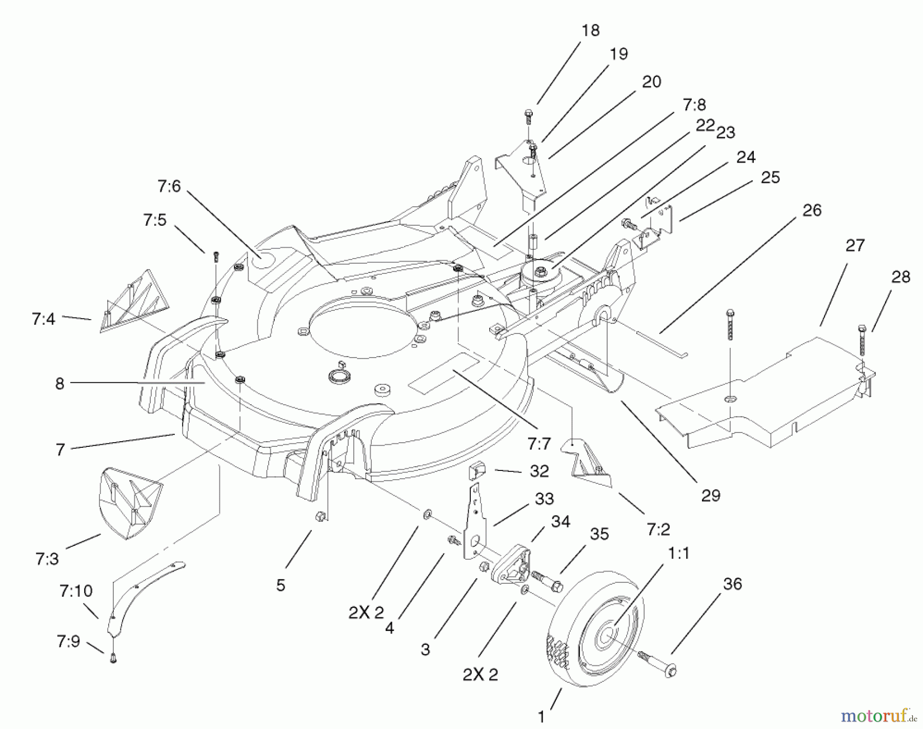  Toro Neu Mowers, Walk-Behind Seite 1 20039 - Toro Super Recycler Mower with Bag, 2002 (220000001-220999999) HOUSING AND WHEEL ASSEMBLY