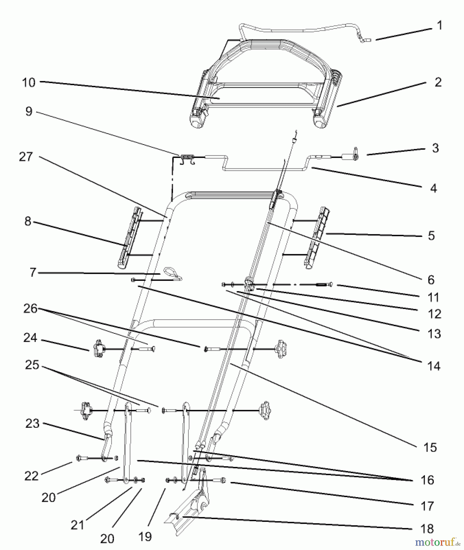  Toro Neu Mowers, Walk-Behind Seite 1 20039 - Toro Super Recycler Mower with Bag, 2004 (240000001-240999999) HANDLE AND CONTROL ASSEMBLY