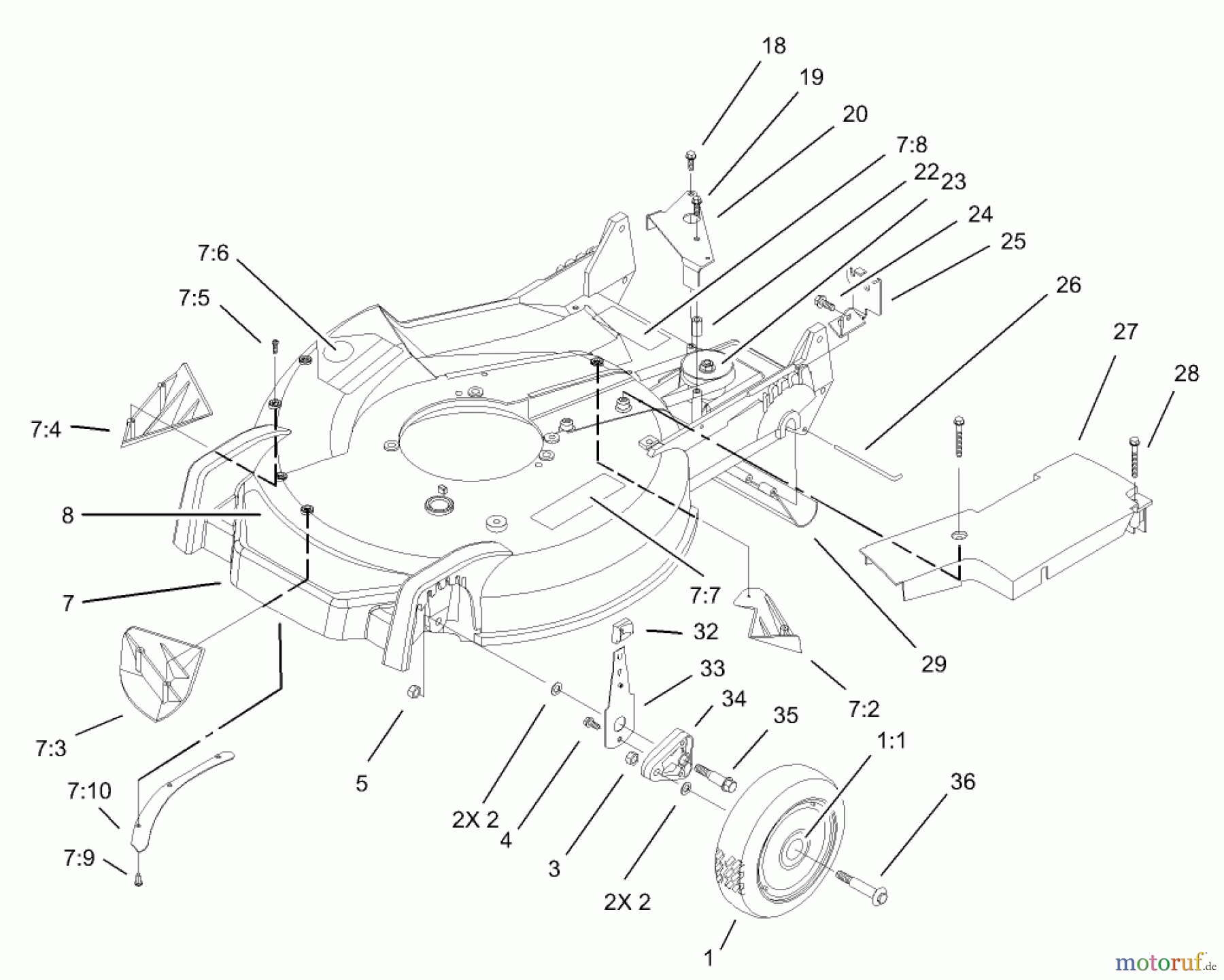  Toro Neu Mowers, Walk-Behind Seite 1 20039 - Toro Super Recycler Mower with Bag, 2004 (240000001-240999999) HOUSING AND WHEEL ASSEMBLY