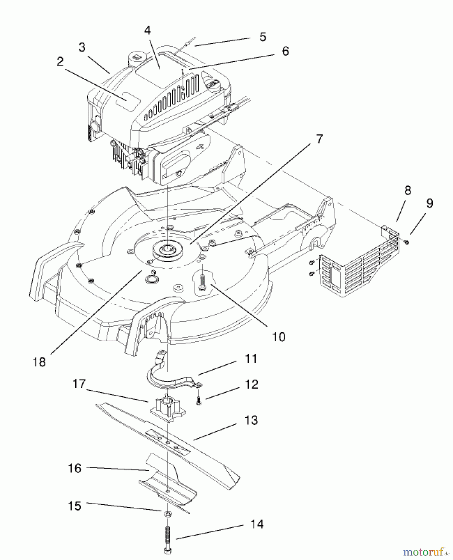  Toro Neu Mowers, Walk-Behind Seite 1 20043 (SR-21SB) - Toro Super Recycler Mower, SR-21SB, 2000 (200000001-200999999) ENGINE & BLADE ASSEMBLY