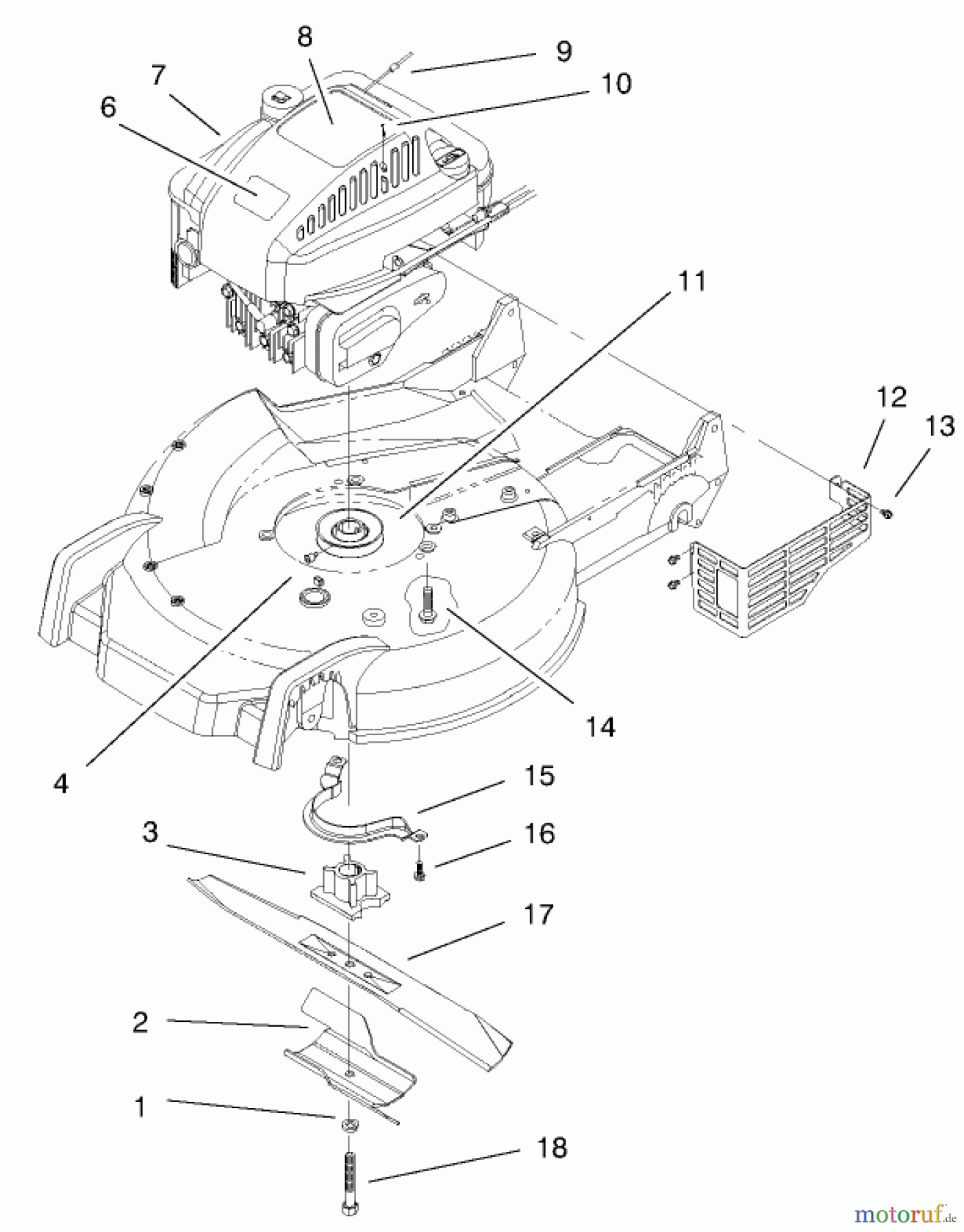  Toro Neu Mowers, Walk-Behind Seite 1 20042 (SR-21S) - Toro Super Recycler Mower, SR-21S, 2001 (210000001-210999999) ENGINE AND BLADE ASSEMBLY