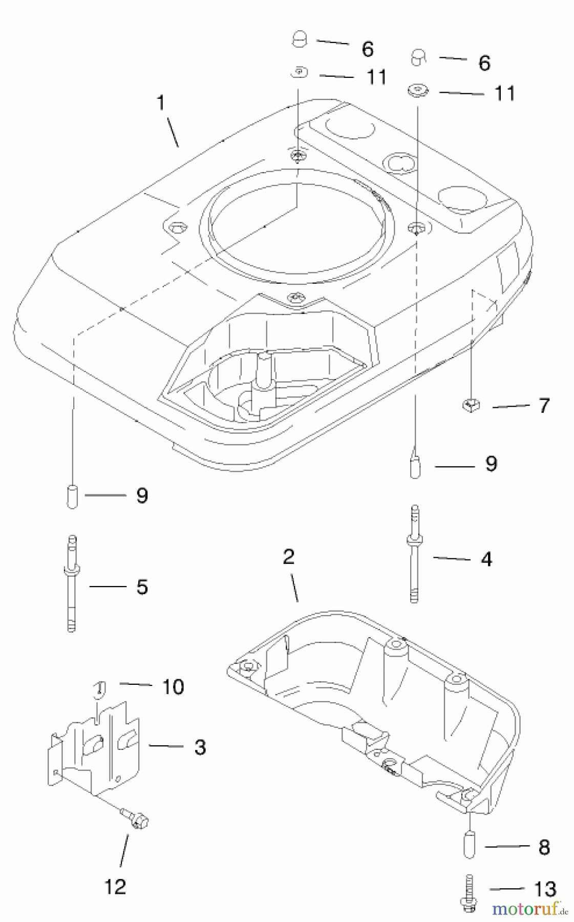  Toro Neu Mowers, Walk-Behind Seite 1 20044 (SR-21OS) - Toro Super Recycler Mower, SR-21OS, 1999 (99000001-99999999) COVER & COOLING ASSEMBLY