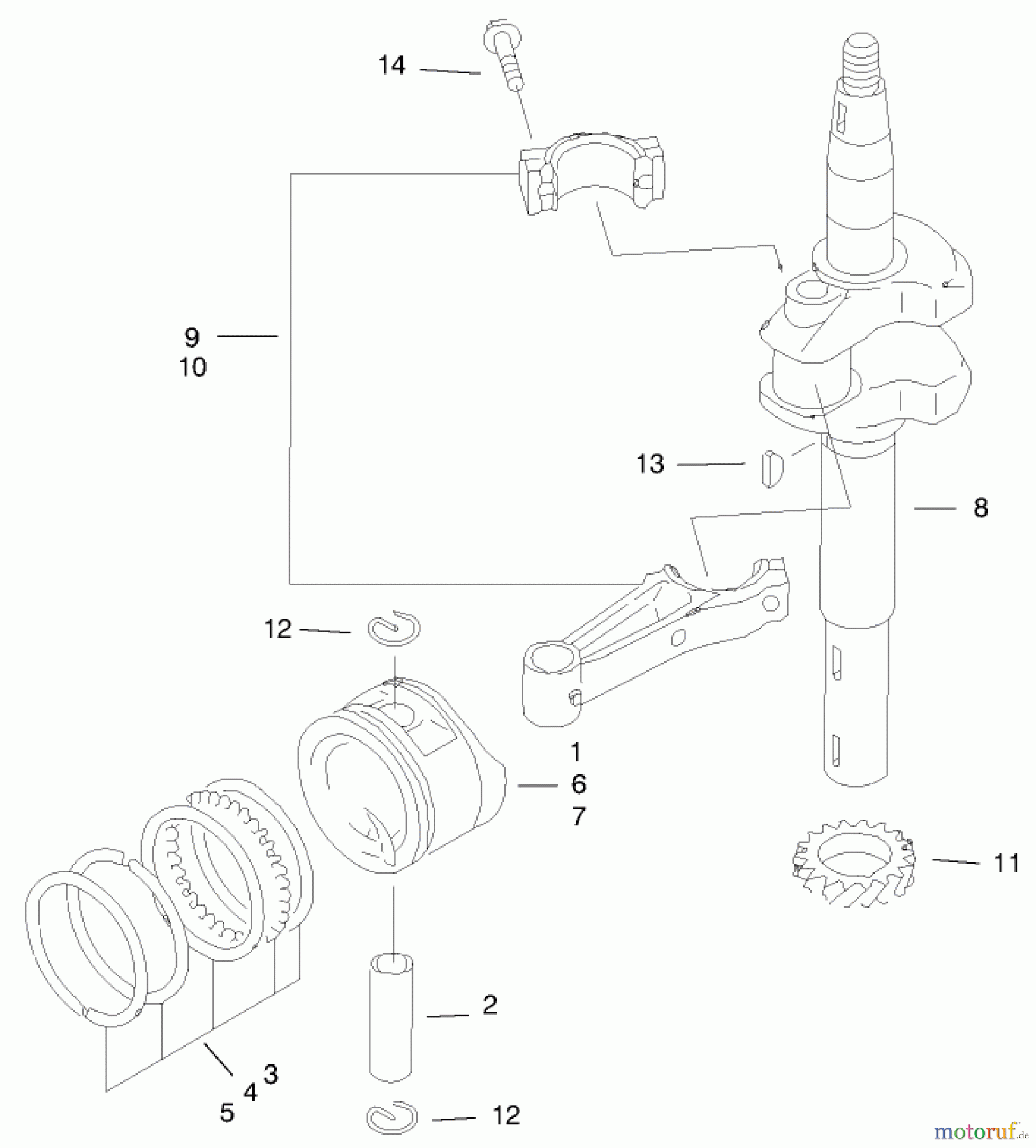  Toro Neu Mowers, Walk-Behind Seite 1 20044 (SR-21OS) - Toro Super Recycler Mower, SR-21OS, 1999 (99000001-99999999) PISTON & CRANKSHAFT ASSEMBLY