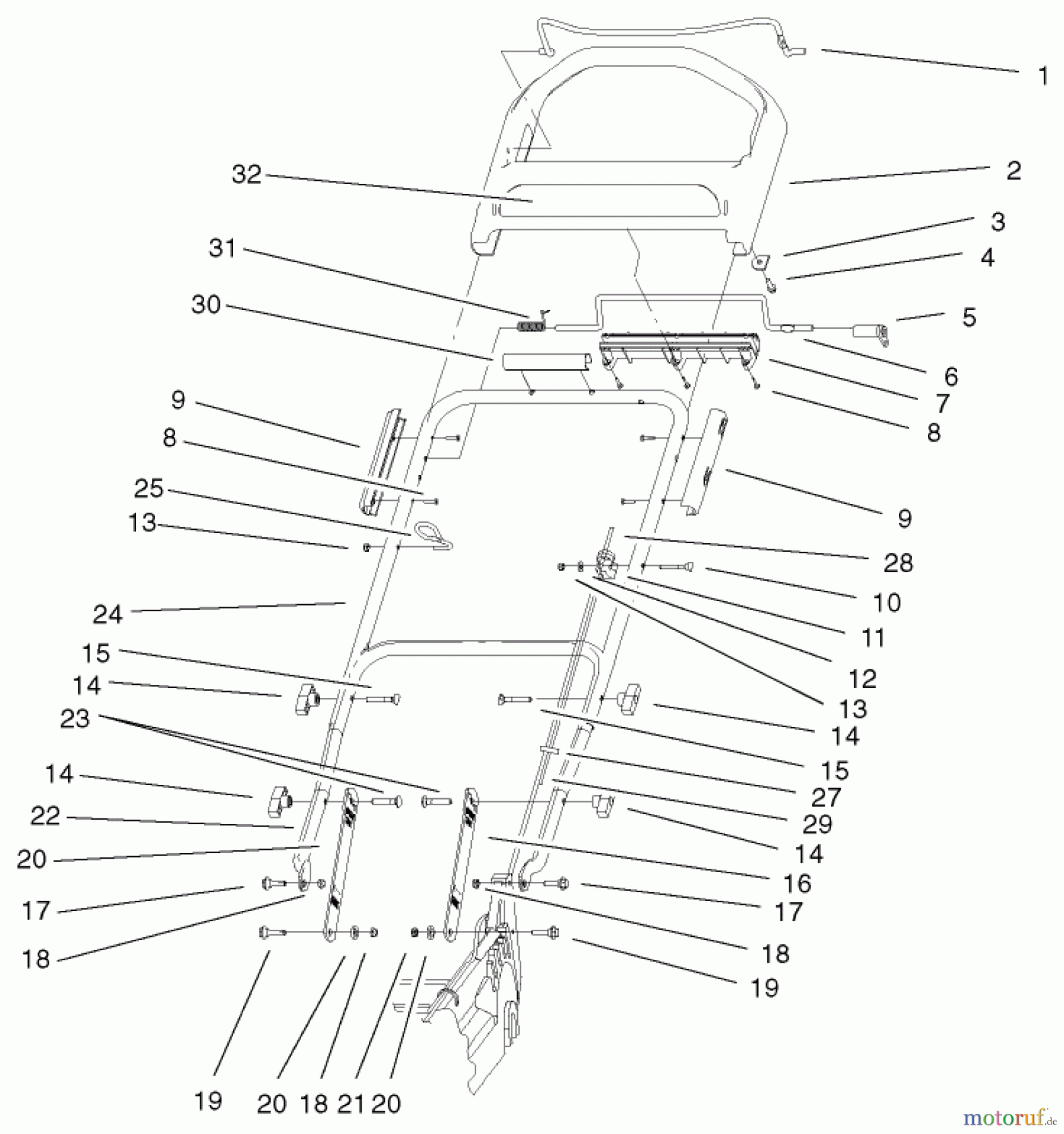  Toro Neu Mowers, Walk-Behind Seite 1 20045 (SR-21SE) - Toro Super Recycler Mower, SR-21SE, 2000 (200000001-200999999) HANDLE AND CONTROL ASSEMBLY